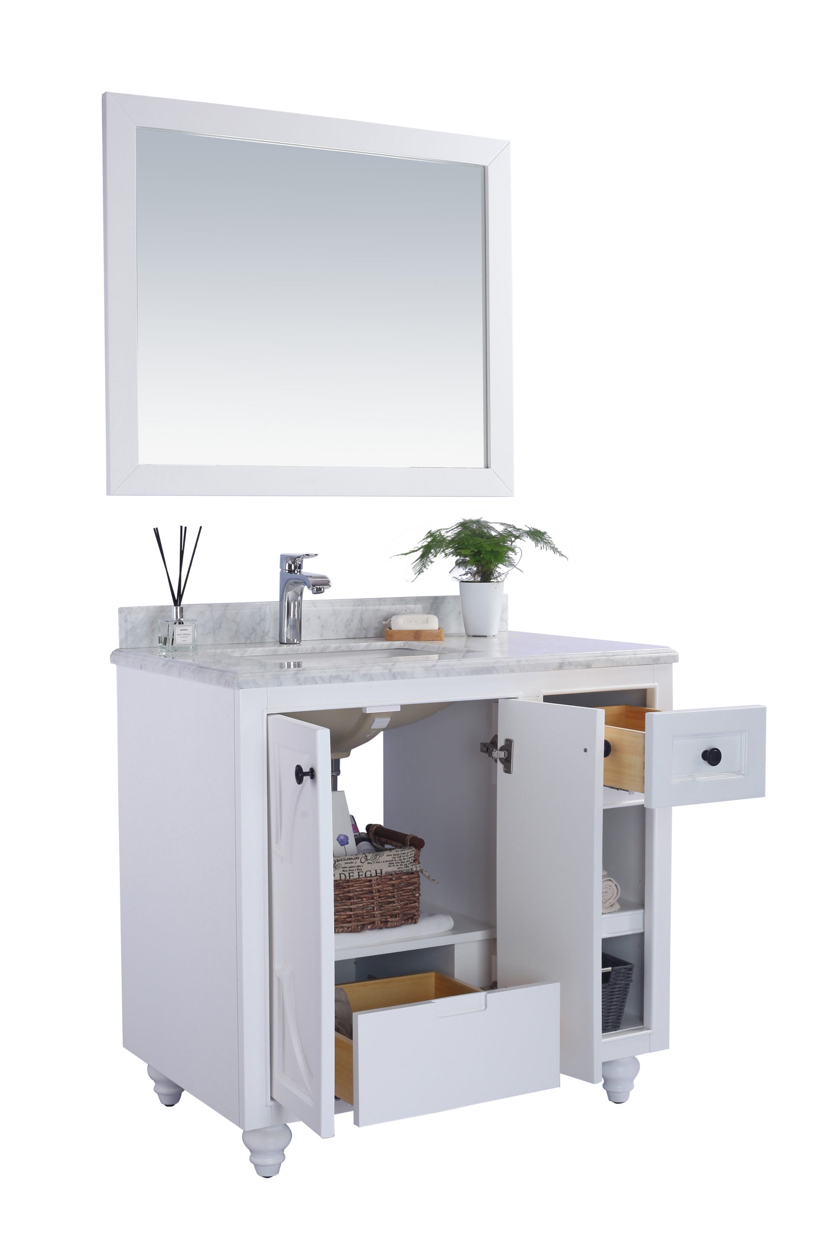 Odyssey 36" White Bathroom Vanity with Matte White VIVA Stone Solid Surface Countertop