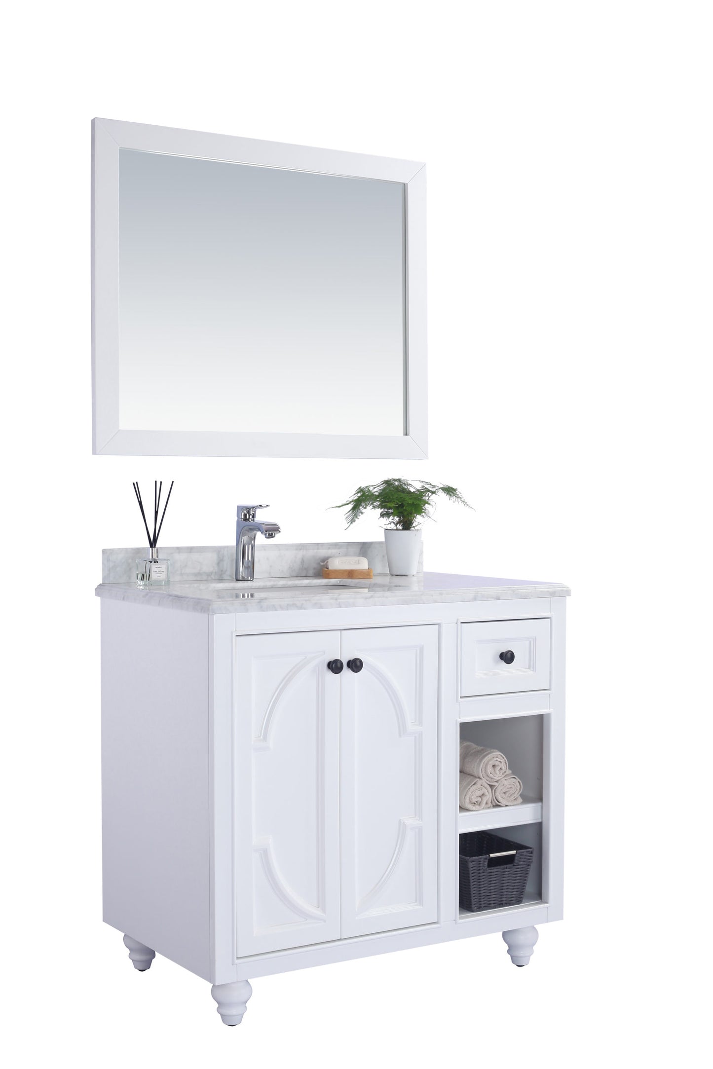 Odyssey 36" White Bathroom Vanity with White Carrara Marble Countertop