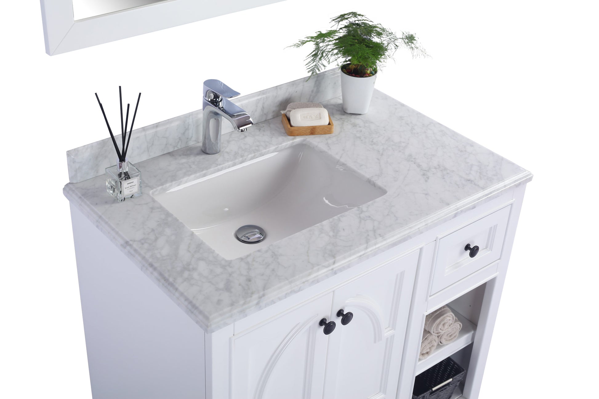 Odyssey 36" White Bathroom Vanity with White Carrara Marble Countertop