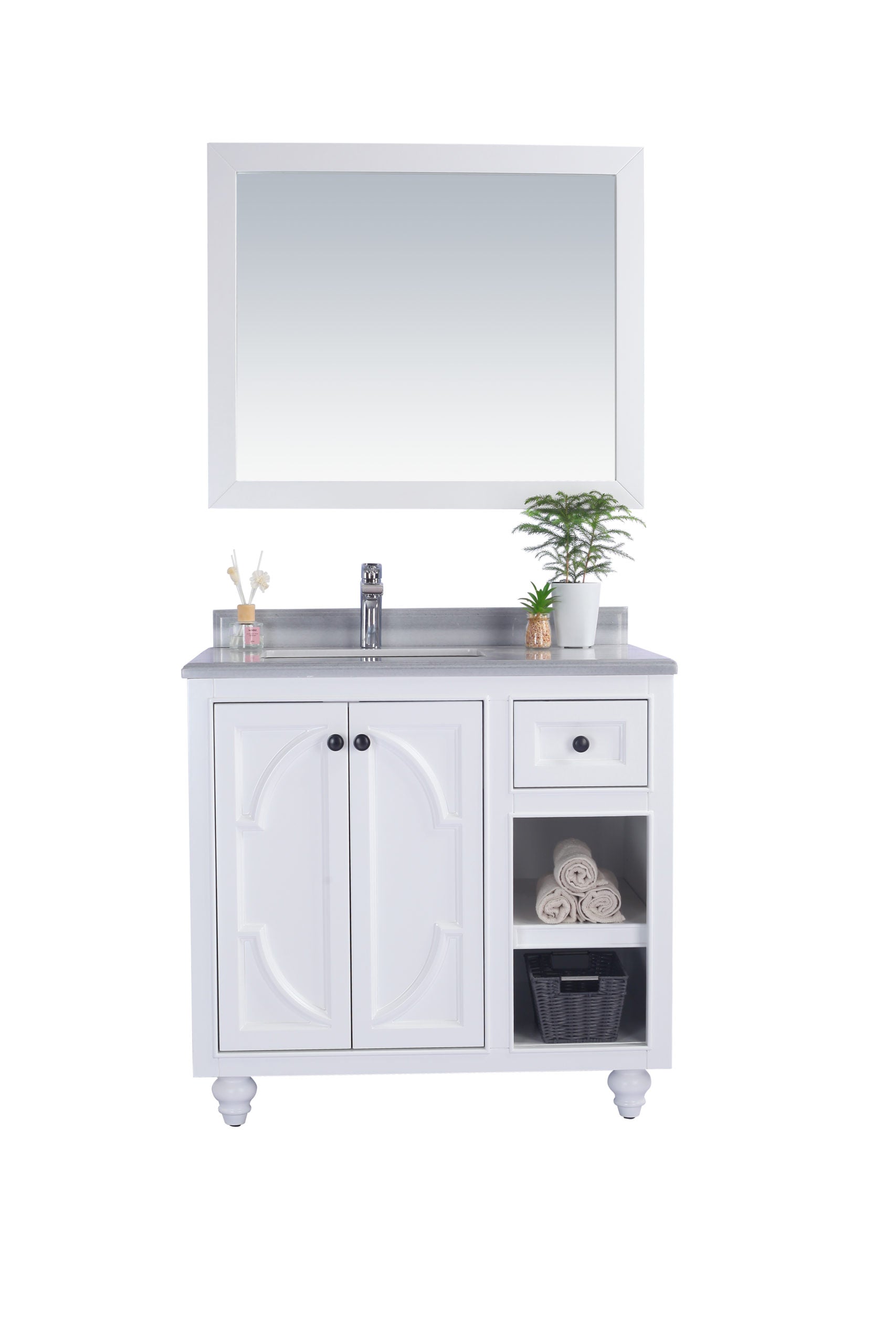 Odyssey 36" White Bathroom Vanity with White Stripes Marble Countertop