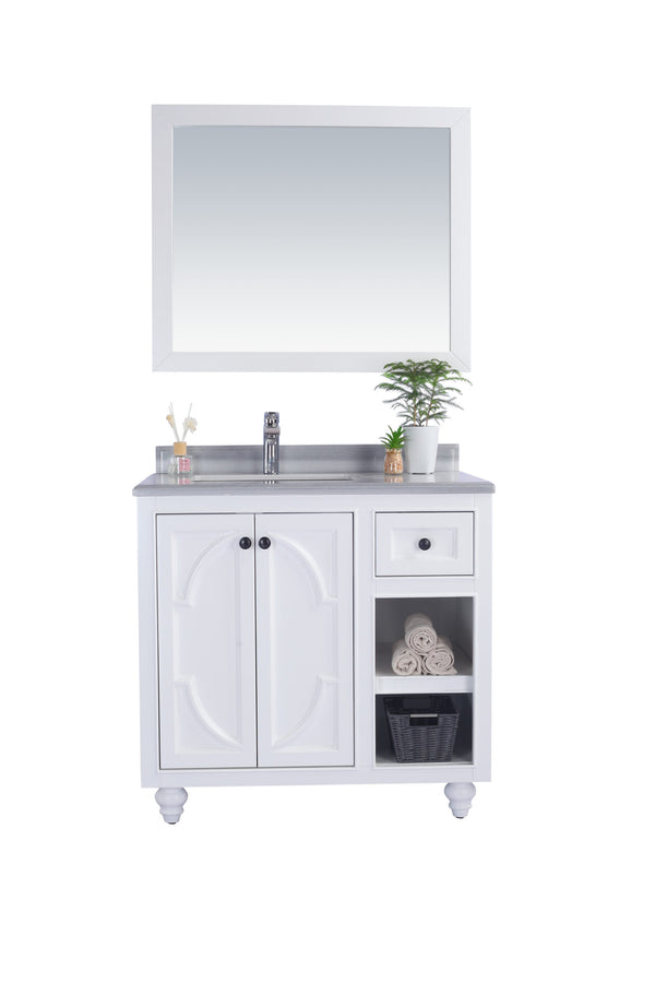 Odyssey 36 White Bathroom Vanity with White Stripes Marble Countertop