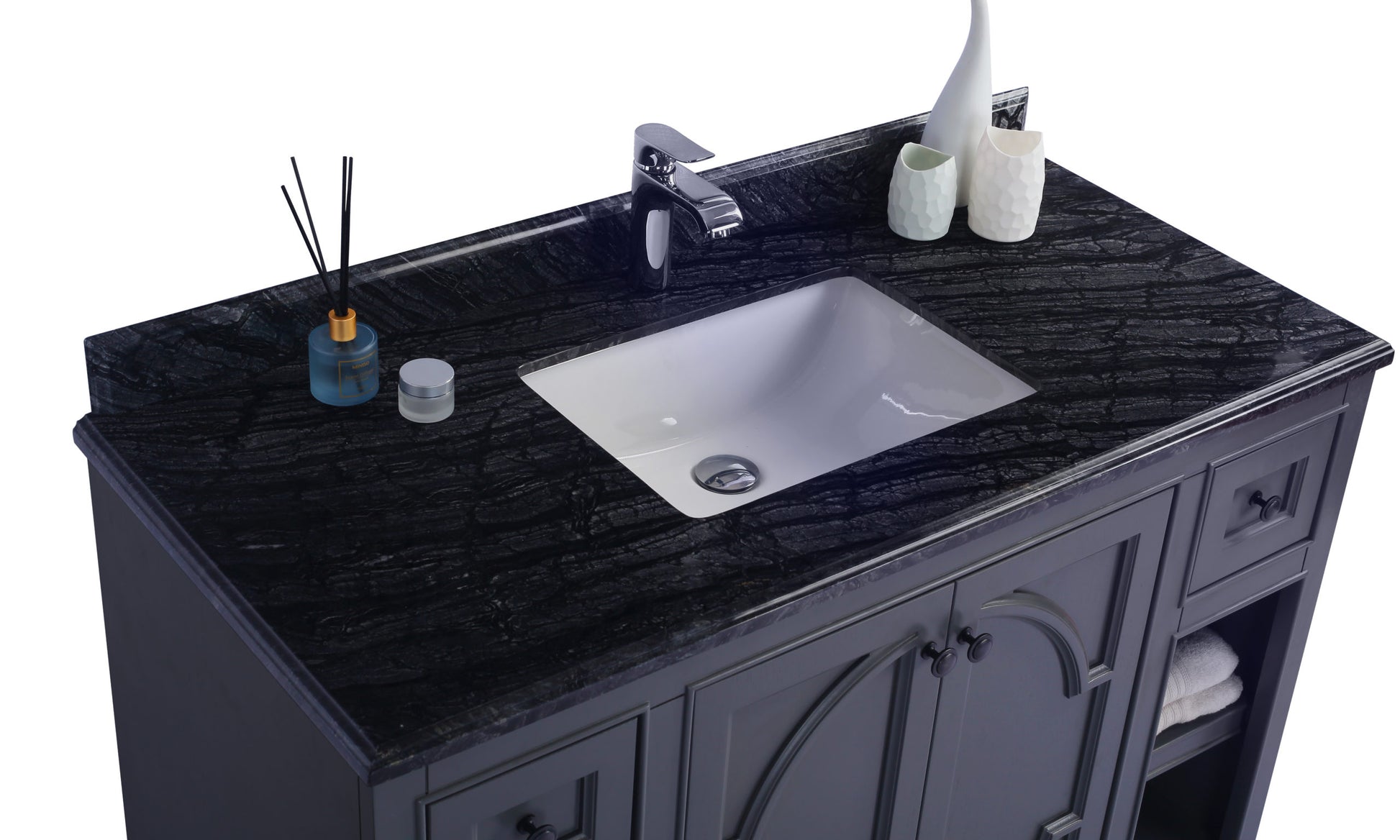 Odyssey 48" Maple Grey Bathroom Vanity with Black Wood Marble Countertop