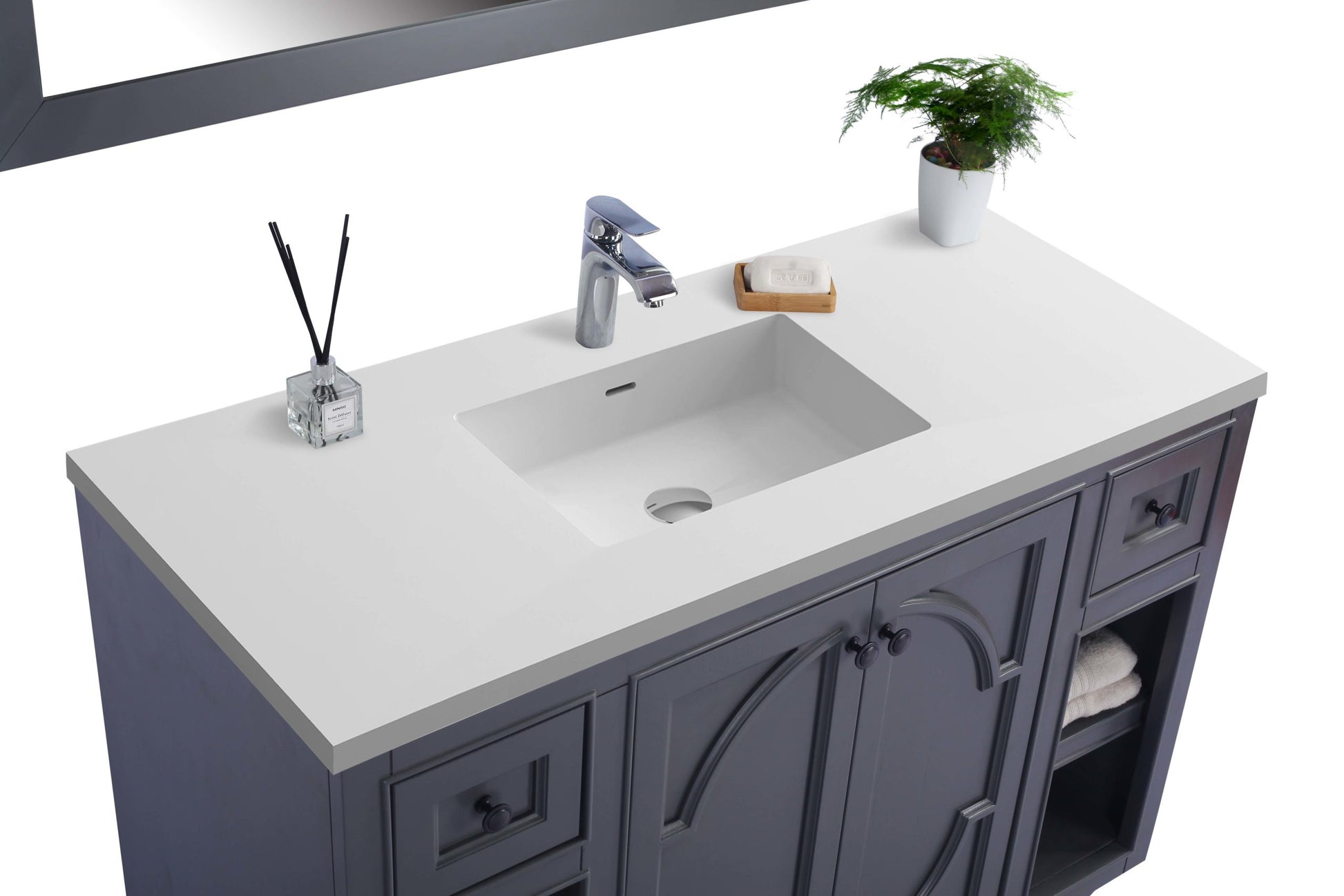 Odyssey 48" Maple Grey Bathroom Vanity with Matte White VIVA Stone Solid Surface Countertop