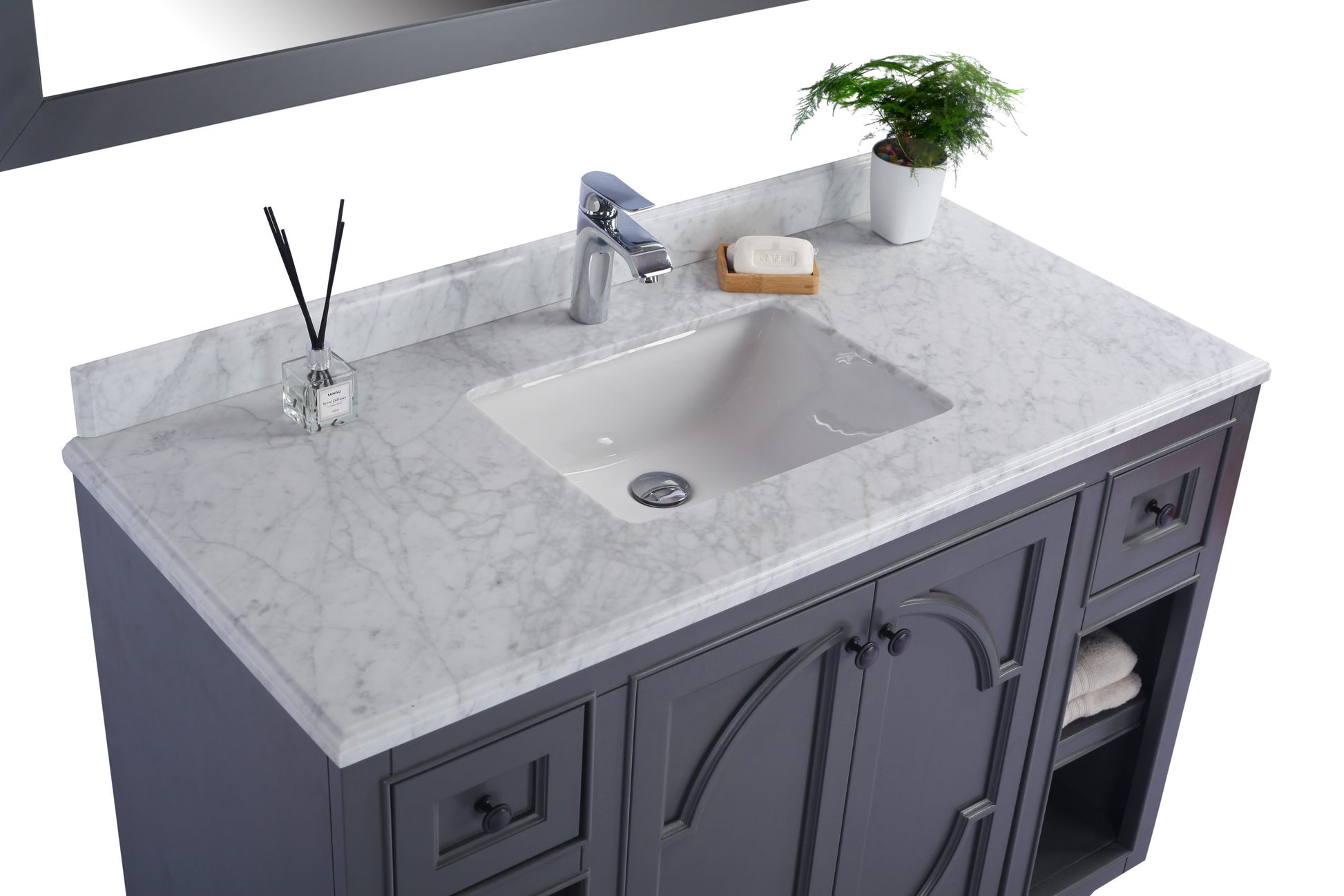 Odyssey 48" Maple Grey Bathroom Vanity with White Carrara Marble Countertop