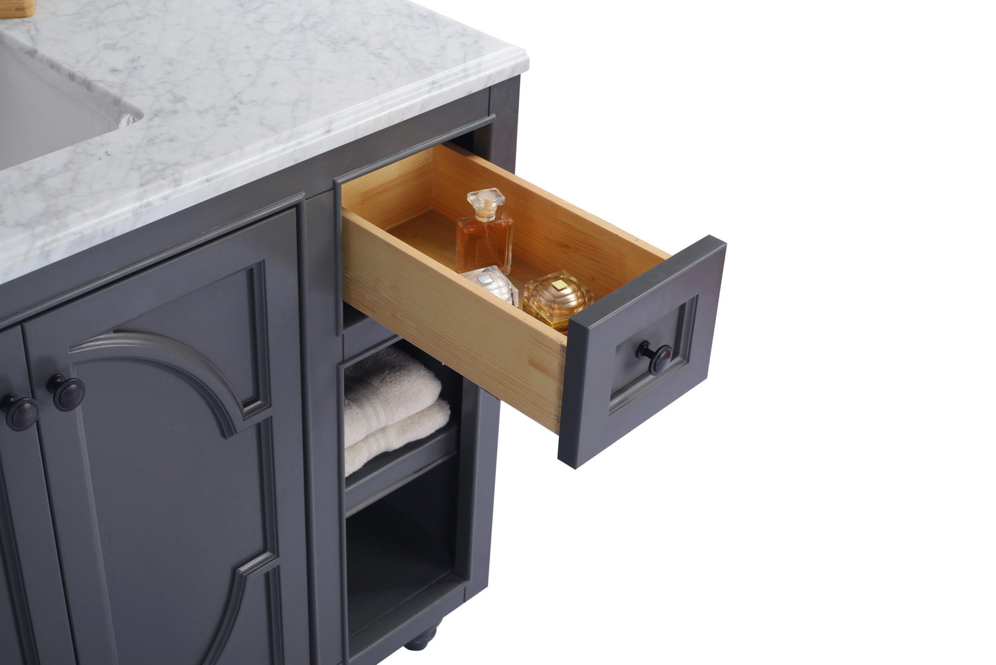 Odyssey 48" Maple Grey Bathroom Vanity with White Carrara Marble Countertop