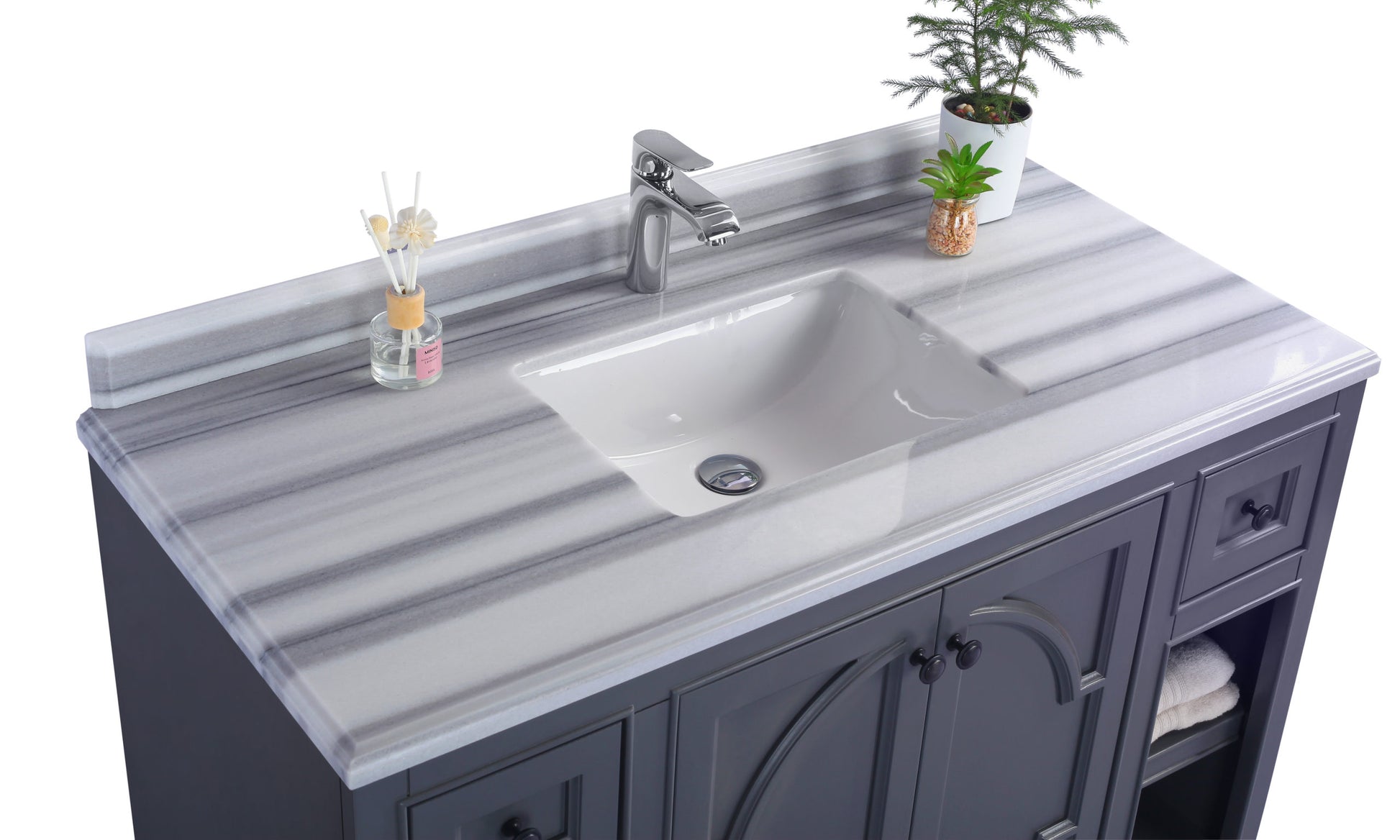 Odyssey 48" Maple Grey Bathroom Vanity with White Stripes Marble Countertop