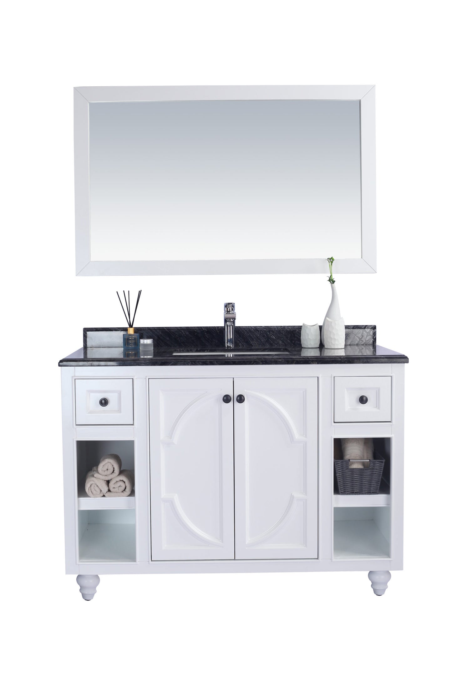 Odyssey 48" White Bathroom Vanity with Black Wood Marble Countertop