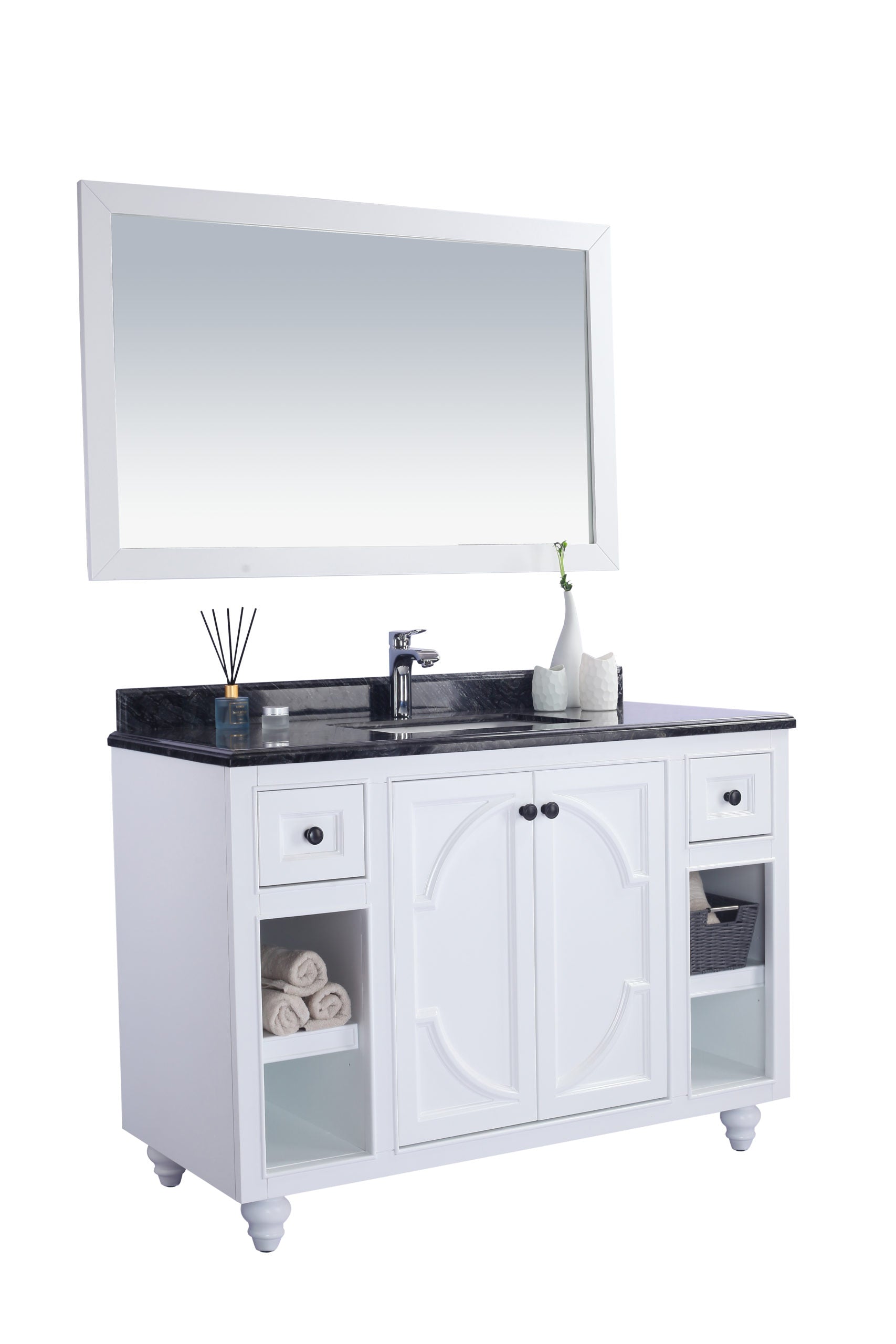 Odyssey 48" White Bathroom Vanity with Black Wood Marble Countertop