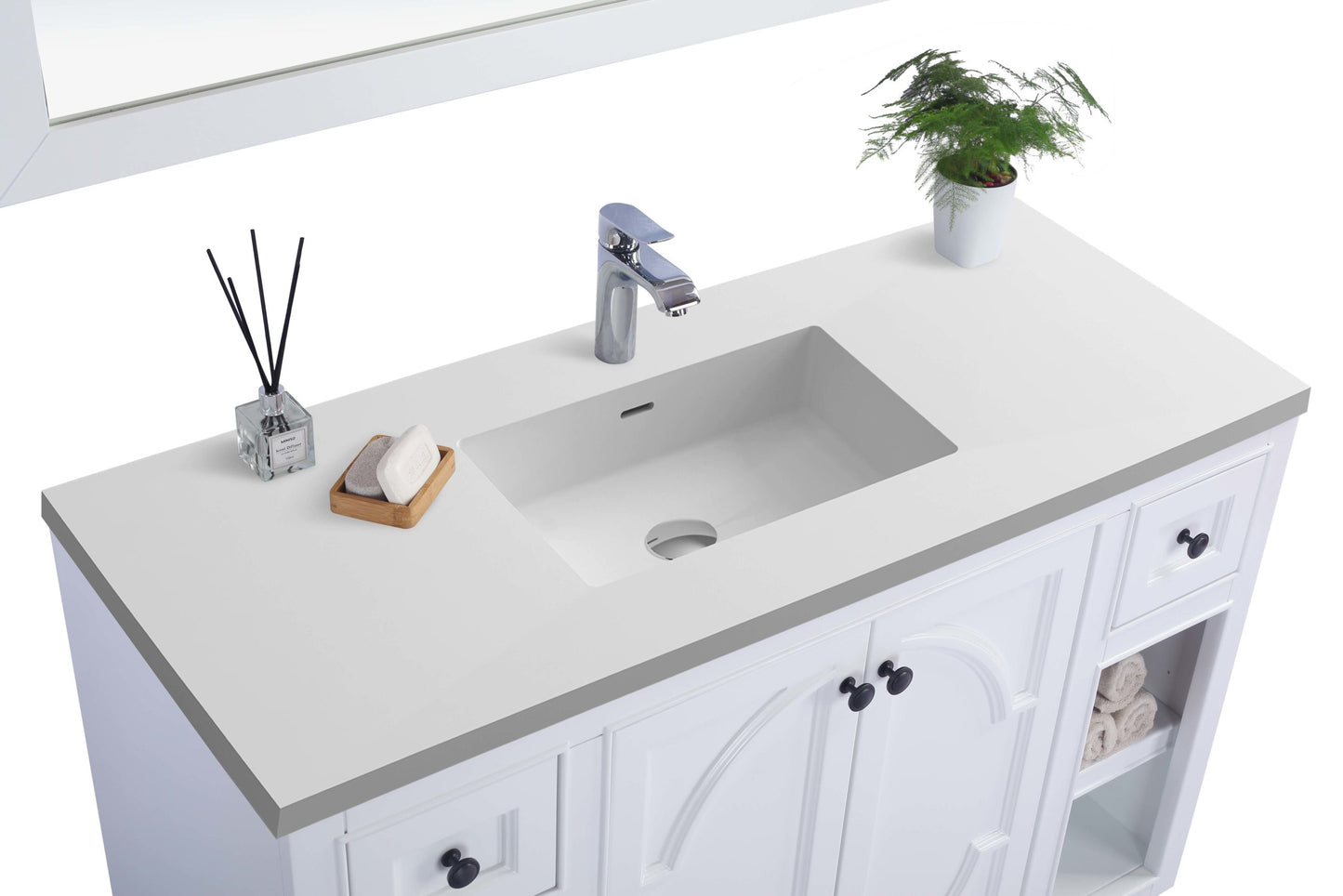 Odyssey 48" White Bathroom Vanity with Matte White VIVA Stone Solid Surface Countertop