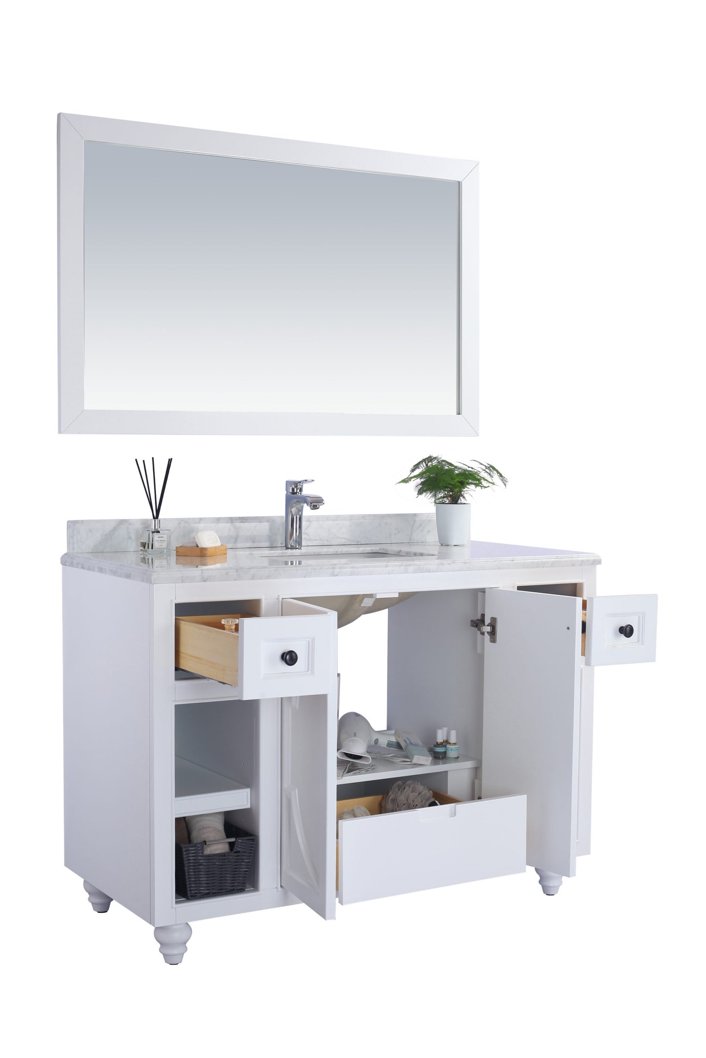 Odyssey 48" White Bathroom Vanity with Matte White VIVA Stone Solid Surface Countertop