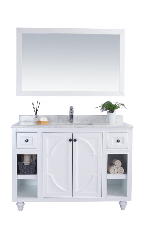 Odyssey 48" White Bathroom Vanity with White Carrara Marble Countertop