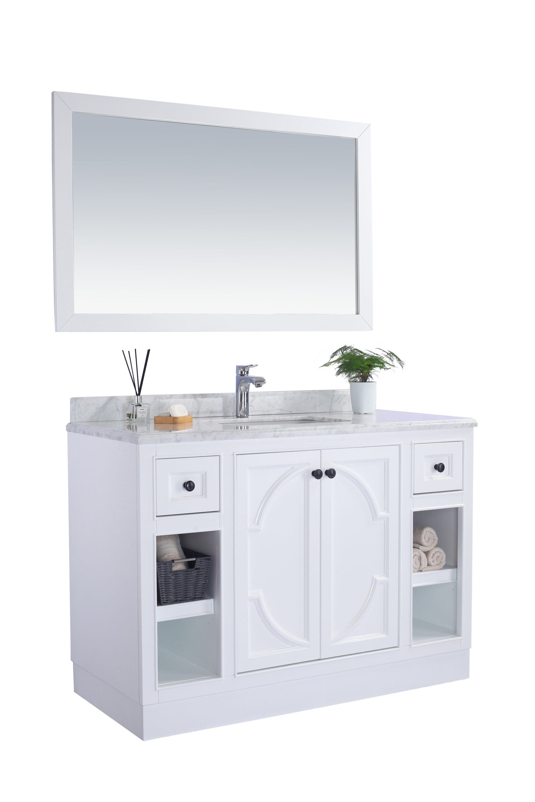 Odyssey 48" White Bathroom Vanity with White Carrara Marble Countertop