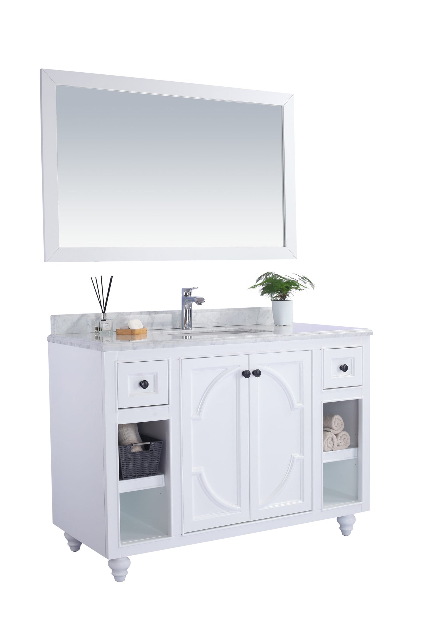 Odyssey 48" White Bathroom Vanity with White Carrara Marble Countertop