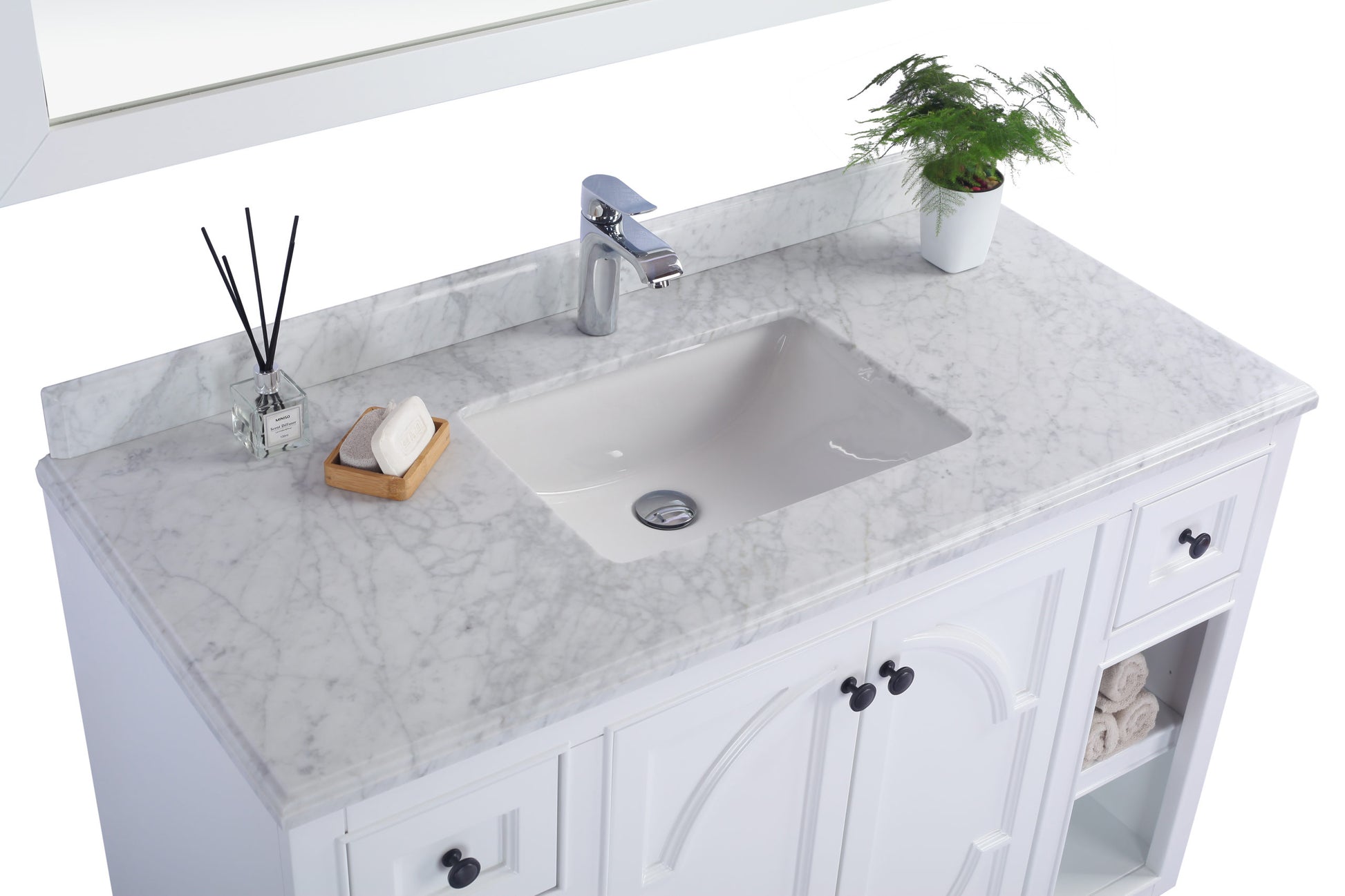 Odyssey 48" White Bathroom Vanity with White Carrara Marble Countertop