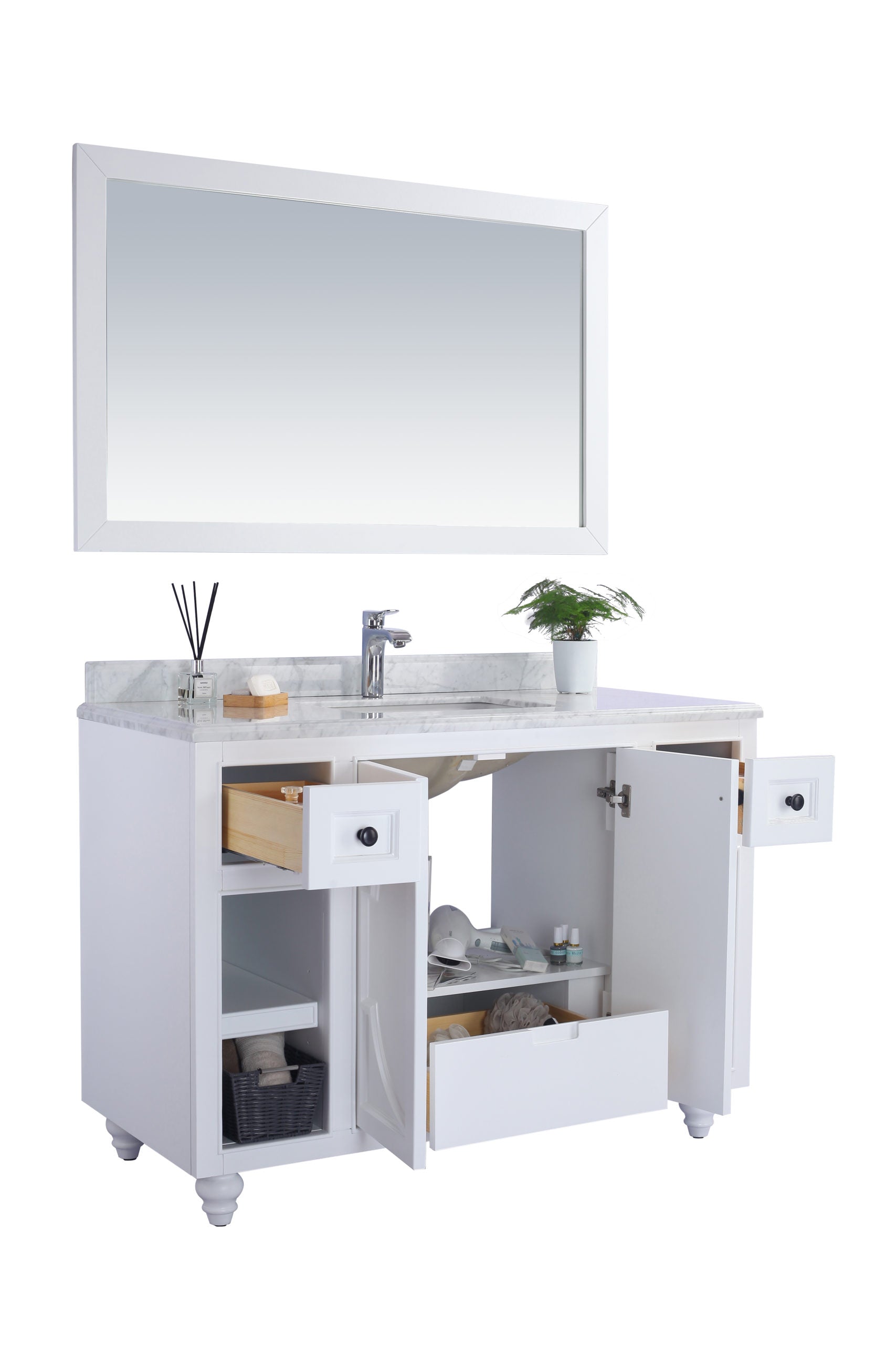 Odyssey 48" White Bathroom Vanity with White Carrara Marble Countertop