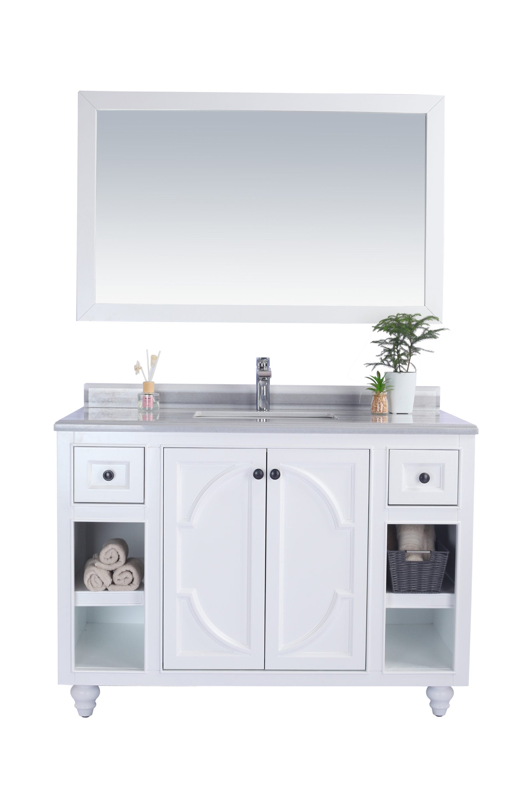 Odyssey 48" White Bathroom Vanity with White Stripes Marble Countertop