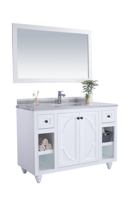 Odyssey 48" White Bathroom Vanity with White Stripes Marble Countertop