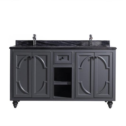 Odyssey 60" Maple Grey Double Sink Bathroom Vanity with Black Wood Marble Countertop