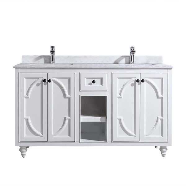 Odyssey 60 White Double Sink Bathroom Vanity with White Carrara Marble Countertop