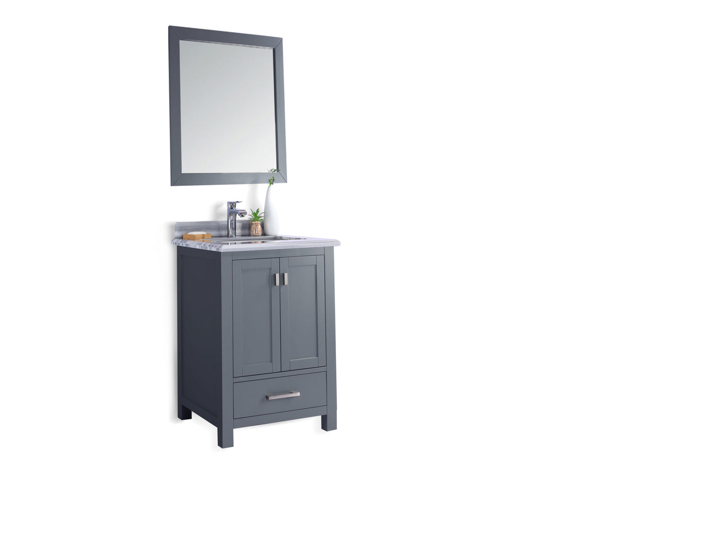 Wilson 24" Grey Bathroom Vanity with White Stripes Marble Countertop