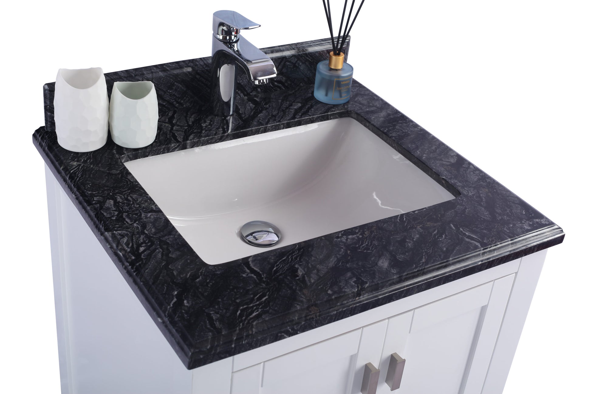 Wilson 24" White Bathroom Vanity with Black Wood Marble Countertop