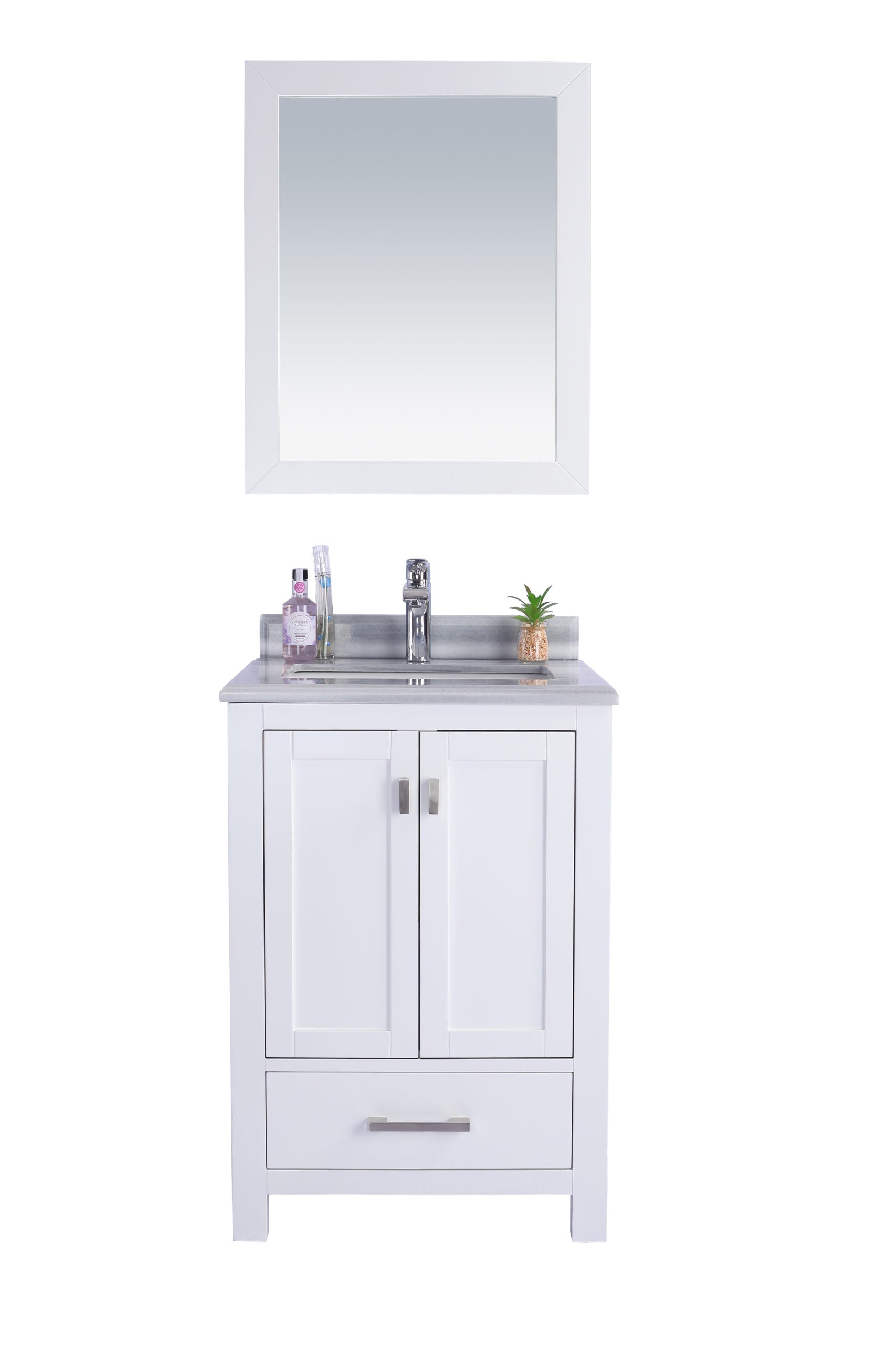 Wilson 24" White Bathroom Vanity with White Stripes Marble Countertop