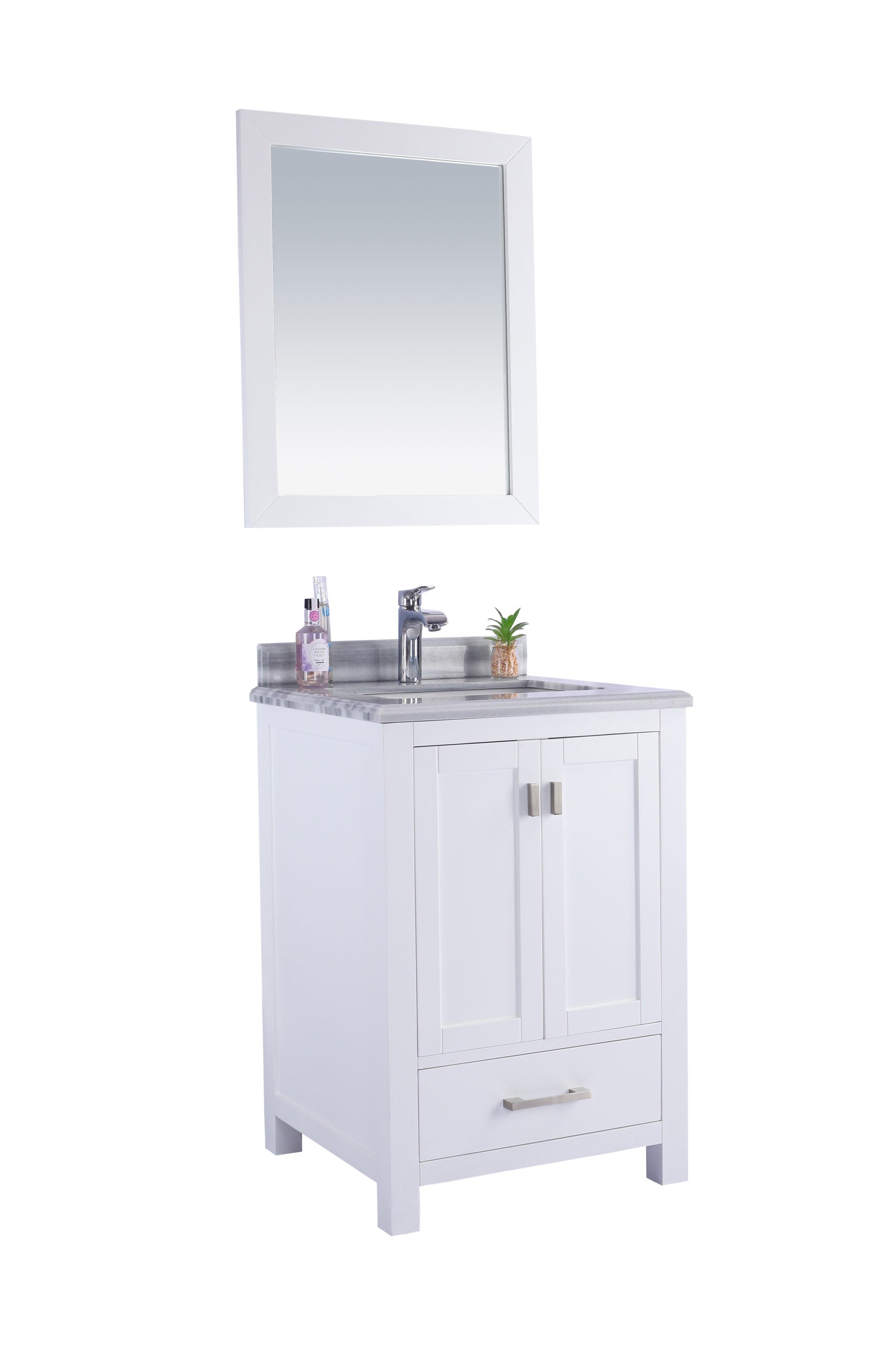 Wilson 24" White Bathroom Vanity with White Stripes Marble Countertop