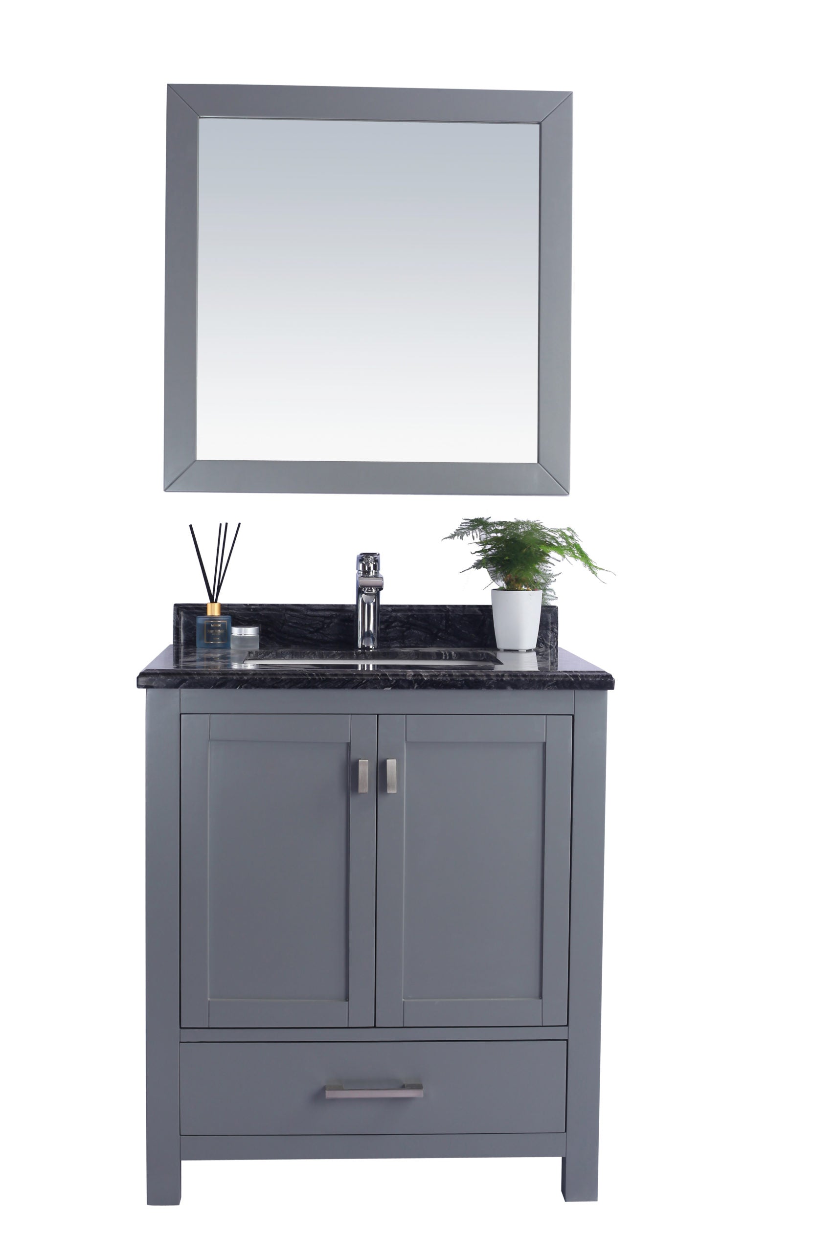 Wilson 30" Grey Bathroom Vanity with Black Wood Marble Countertop