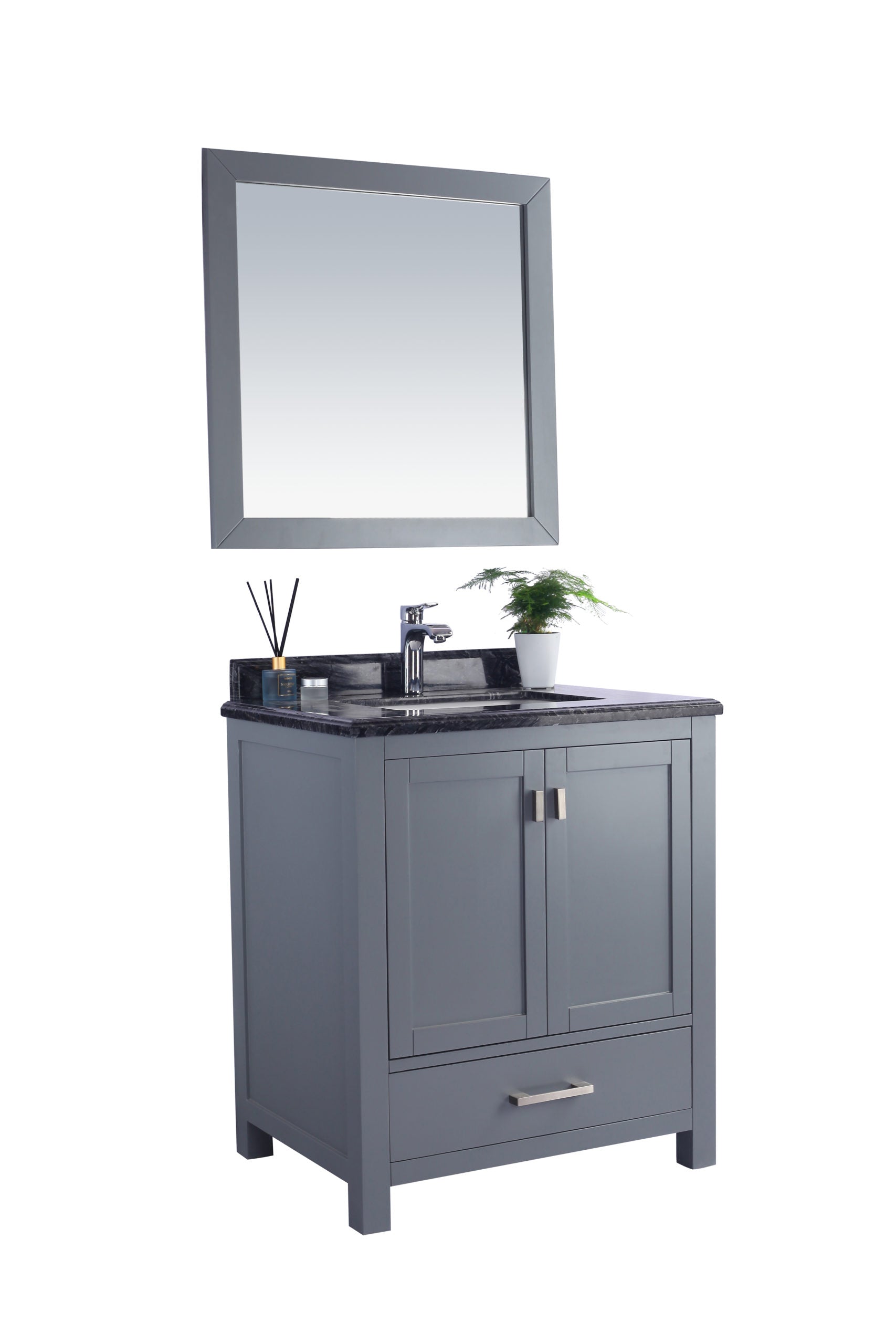 Wilson 30" Grey Bathroom Vanity with Black Wood Marble Countertop