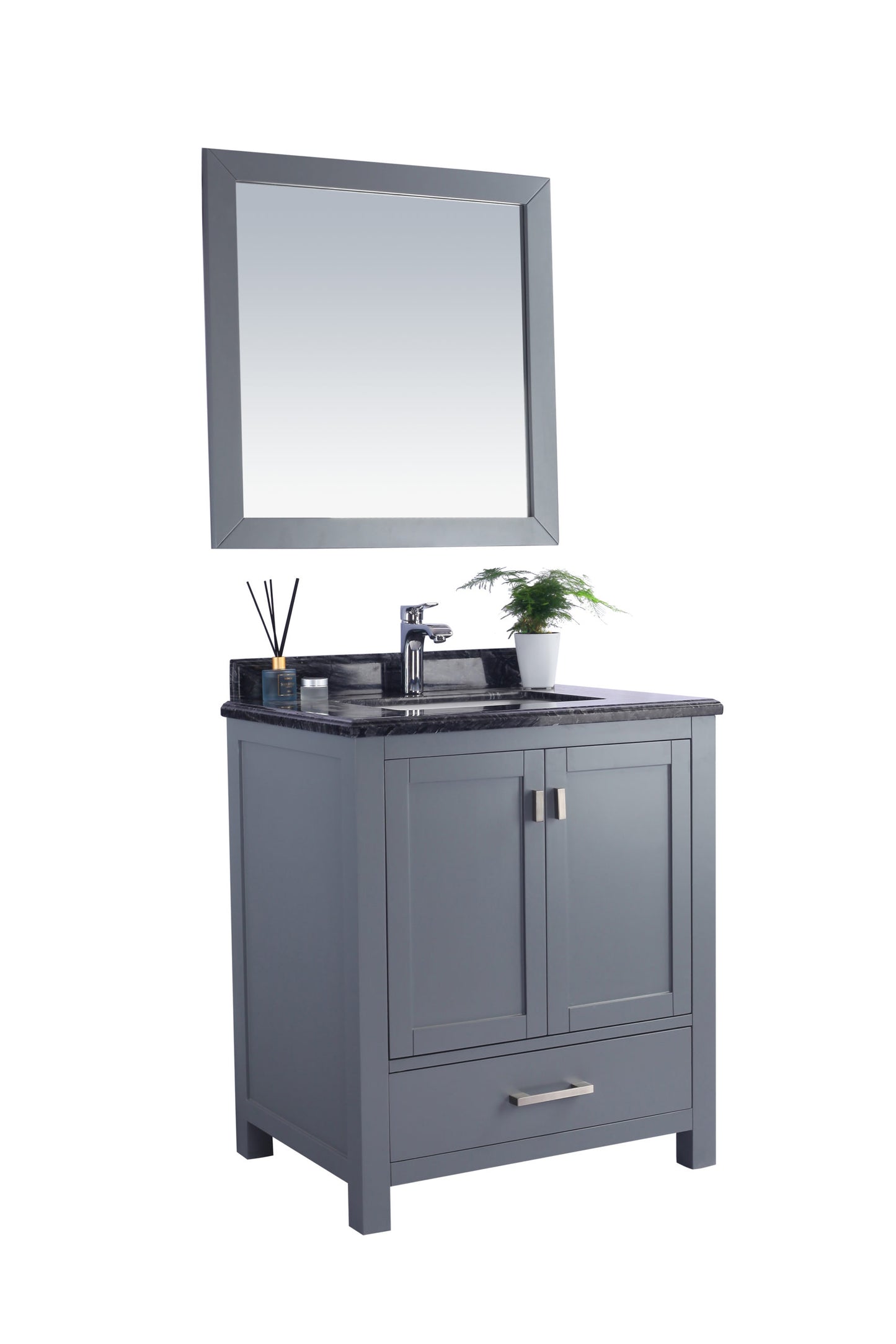 Wilson 30" Grey Bathroom Vanity with Black Wood Marble Countertop