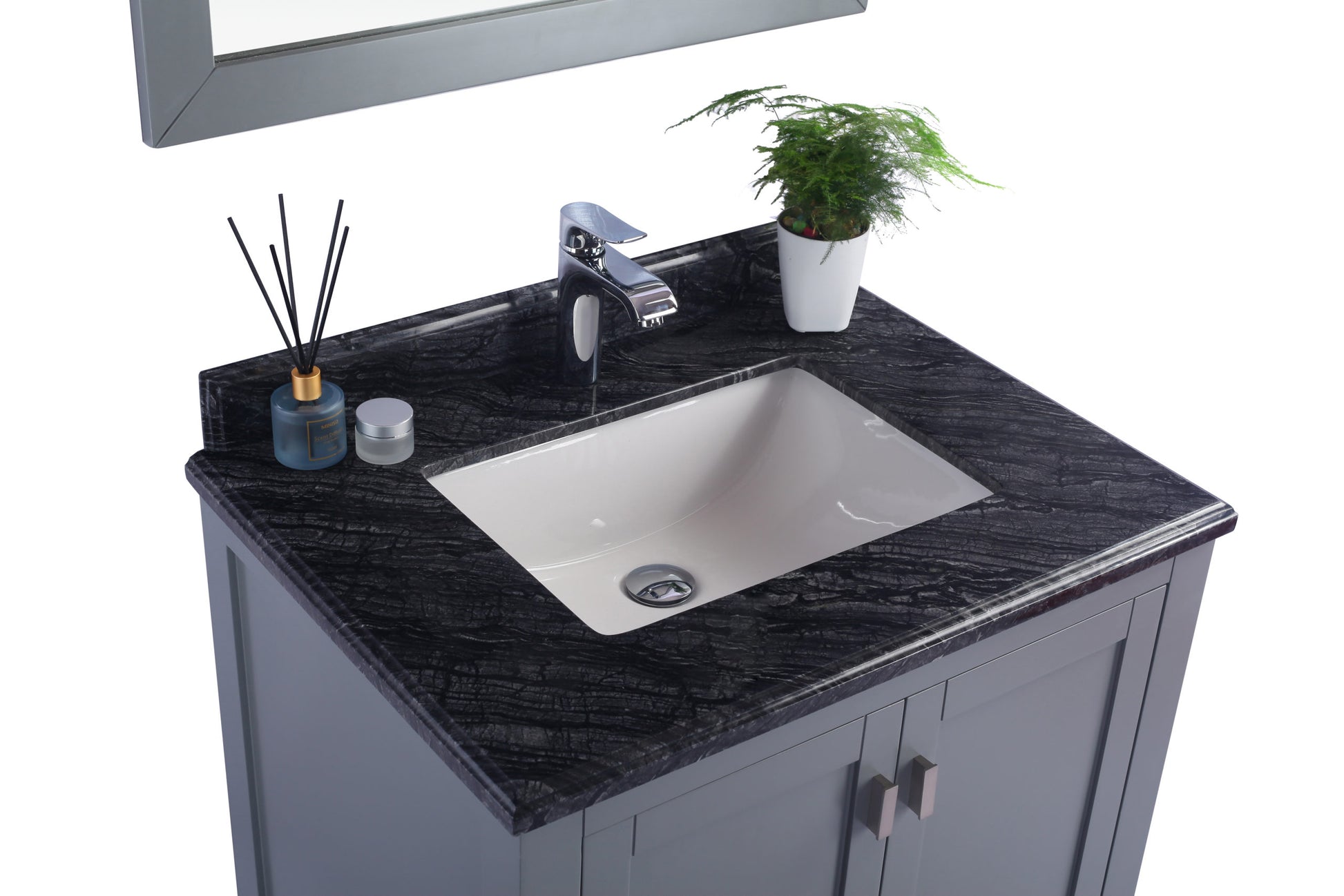 Wilson 30" Grey Bathroom Vanity with Black Wood Marble Countertop