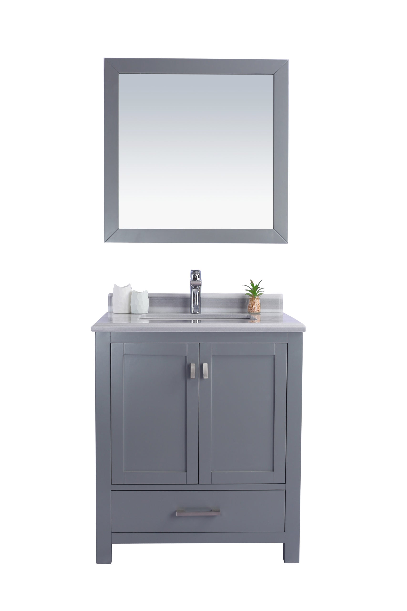 Wilson 30" Grey Bathroom Vanity with White Stripes Marble Countertop