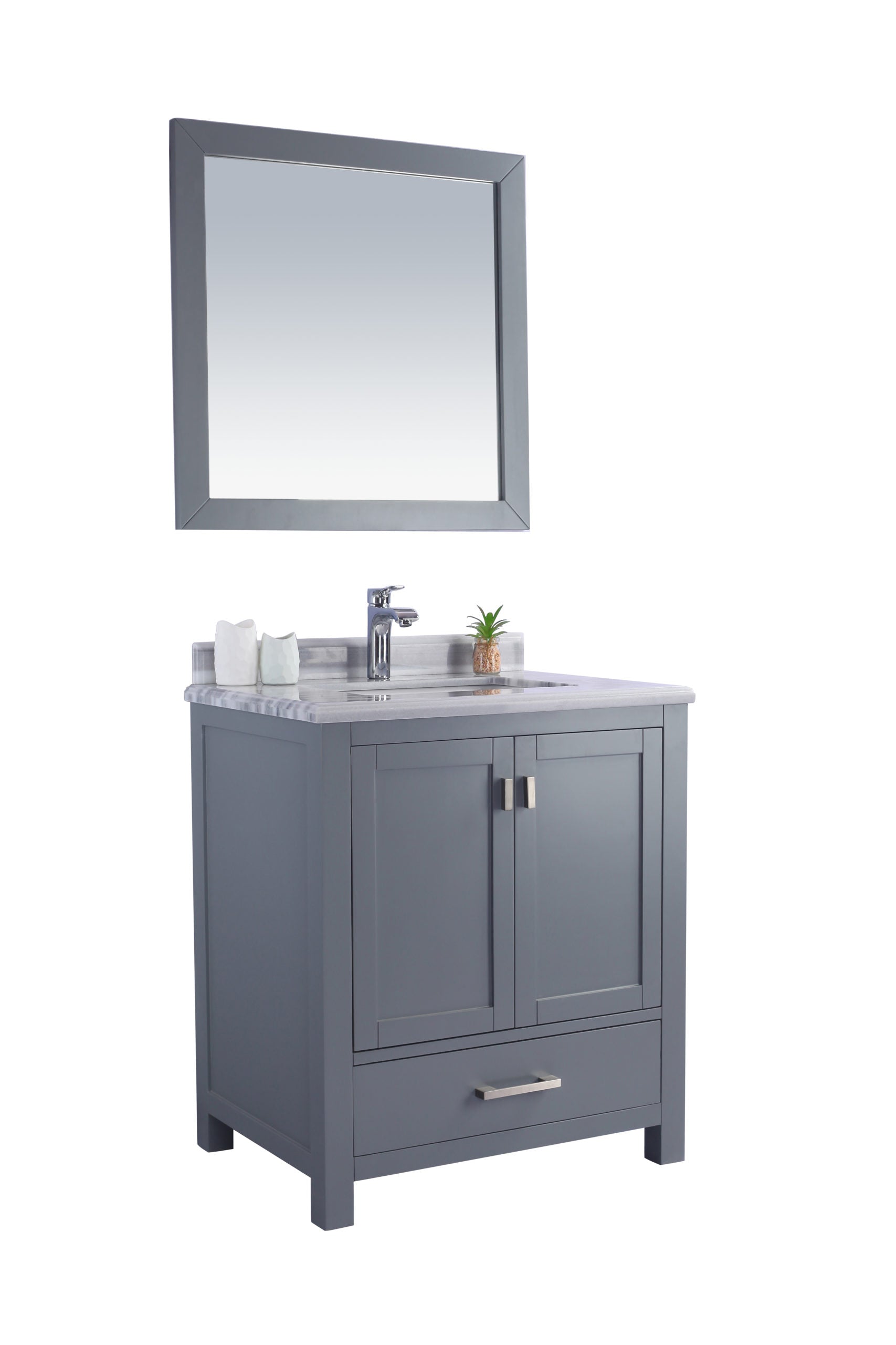 Wilson 30" Grey Bathroom Vanity with White Stripes Marble Countertop