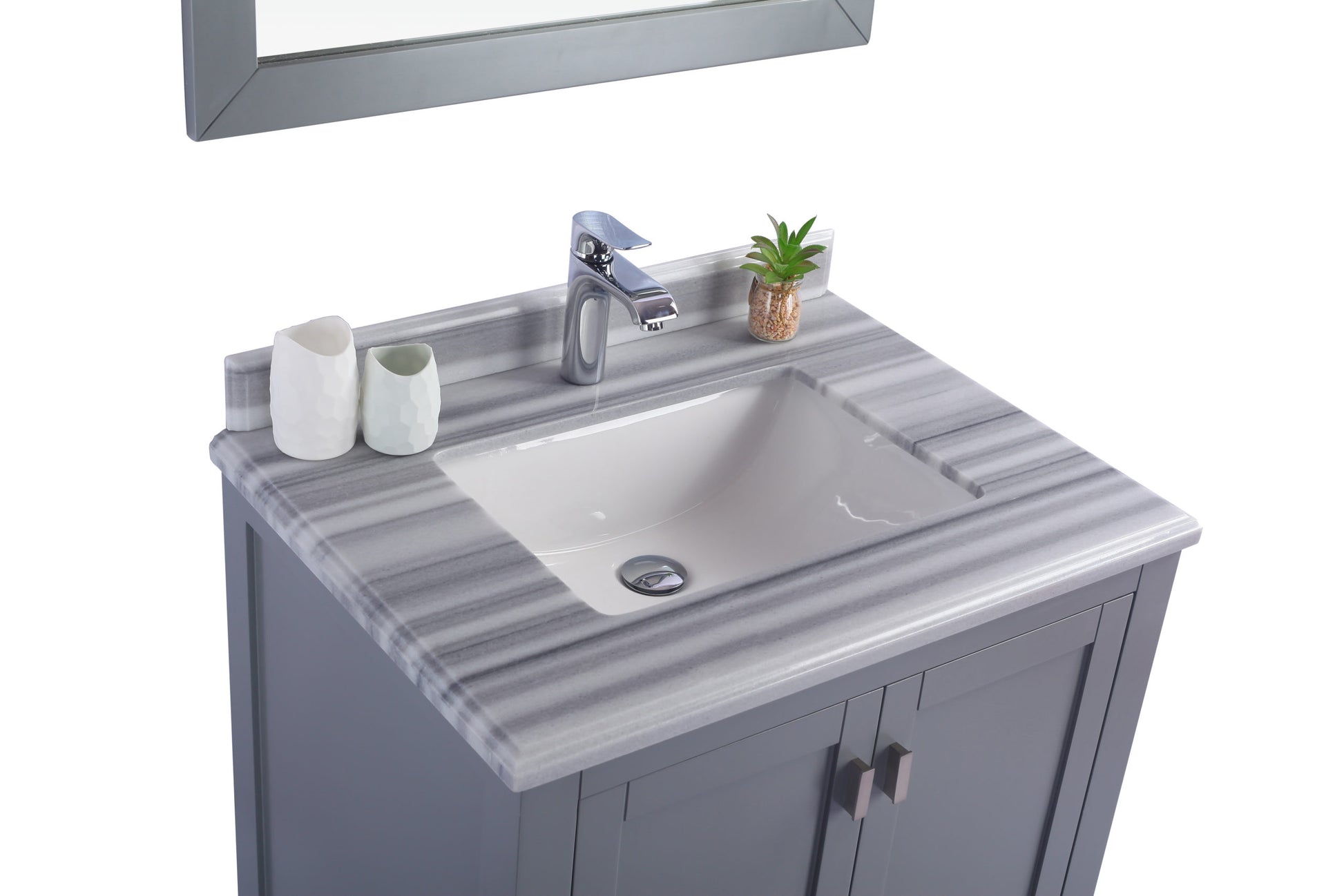 Wilson 30" Grey Bathroom Vanity with White Stripes Marble Countertop