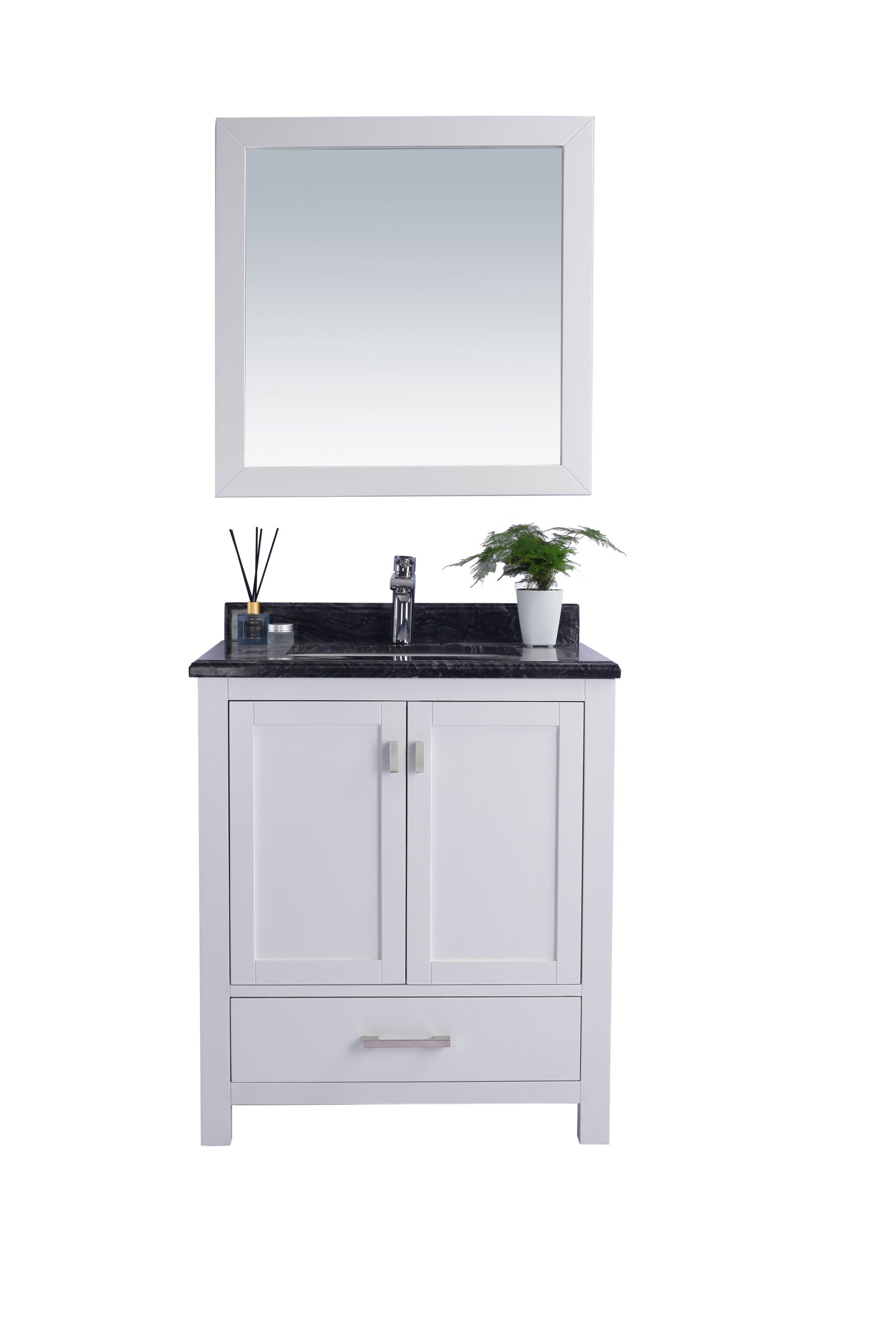 Wilson 30" White Bathroom Vanity with Black Wood Marble Countertop