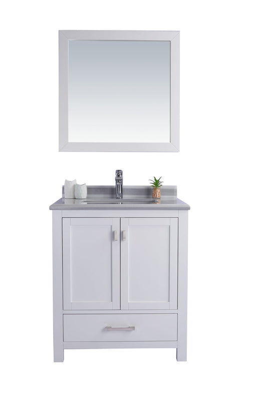 Wilson 30" White Bathroom Vanity with White Stripes Marble Countertop