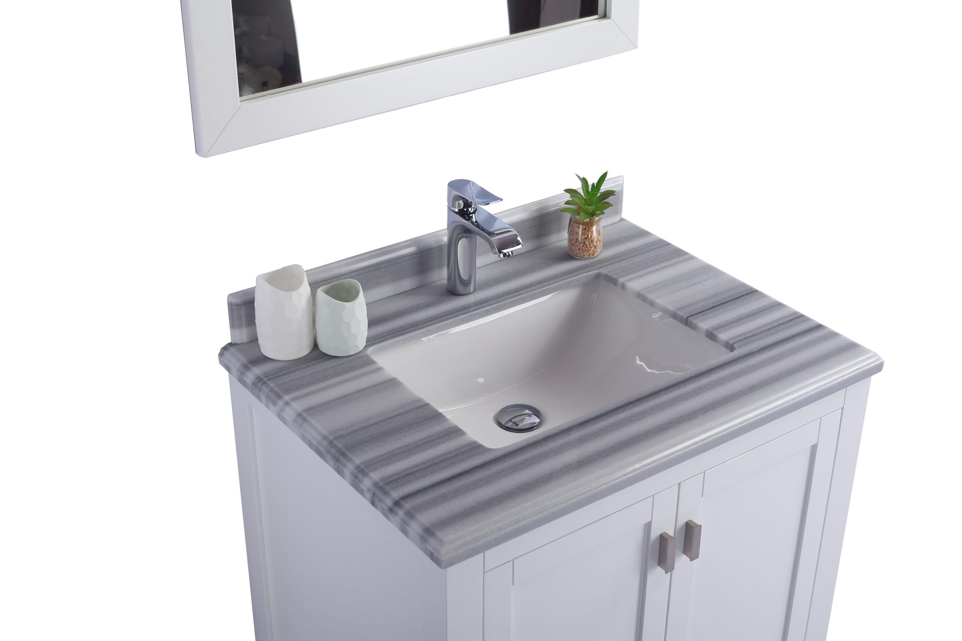 Wilson 30" White Bathroom Vanity with White Stripes Marble Countertop