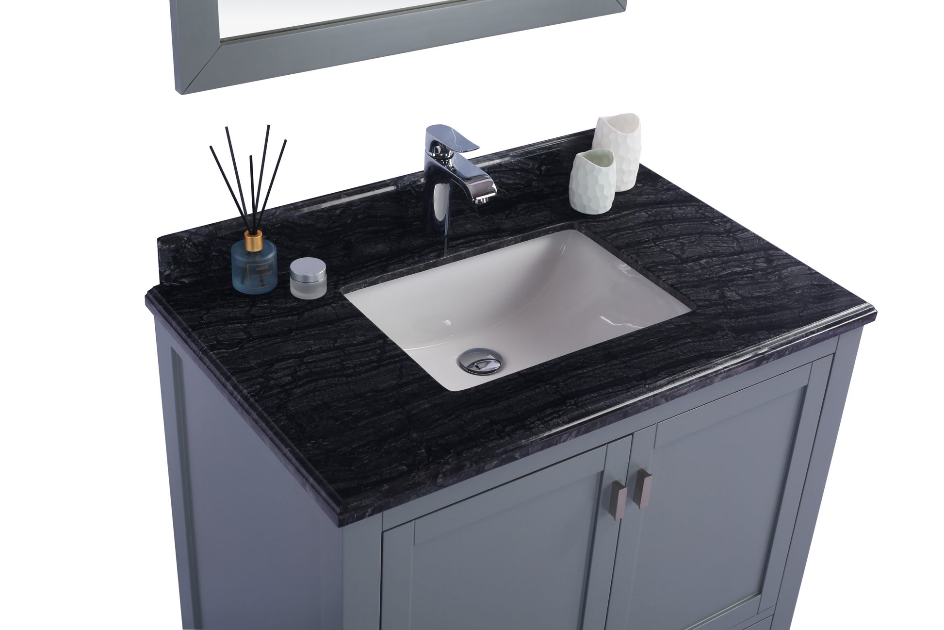 Wilson 36" Grey Bathroom Vanity with Black Wood Marble Countertop