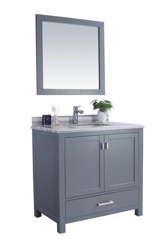 Wilson 36" Grey Bathroom Vanity with White Stripes Marble Countertop