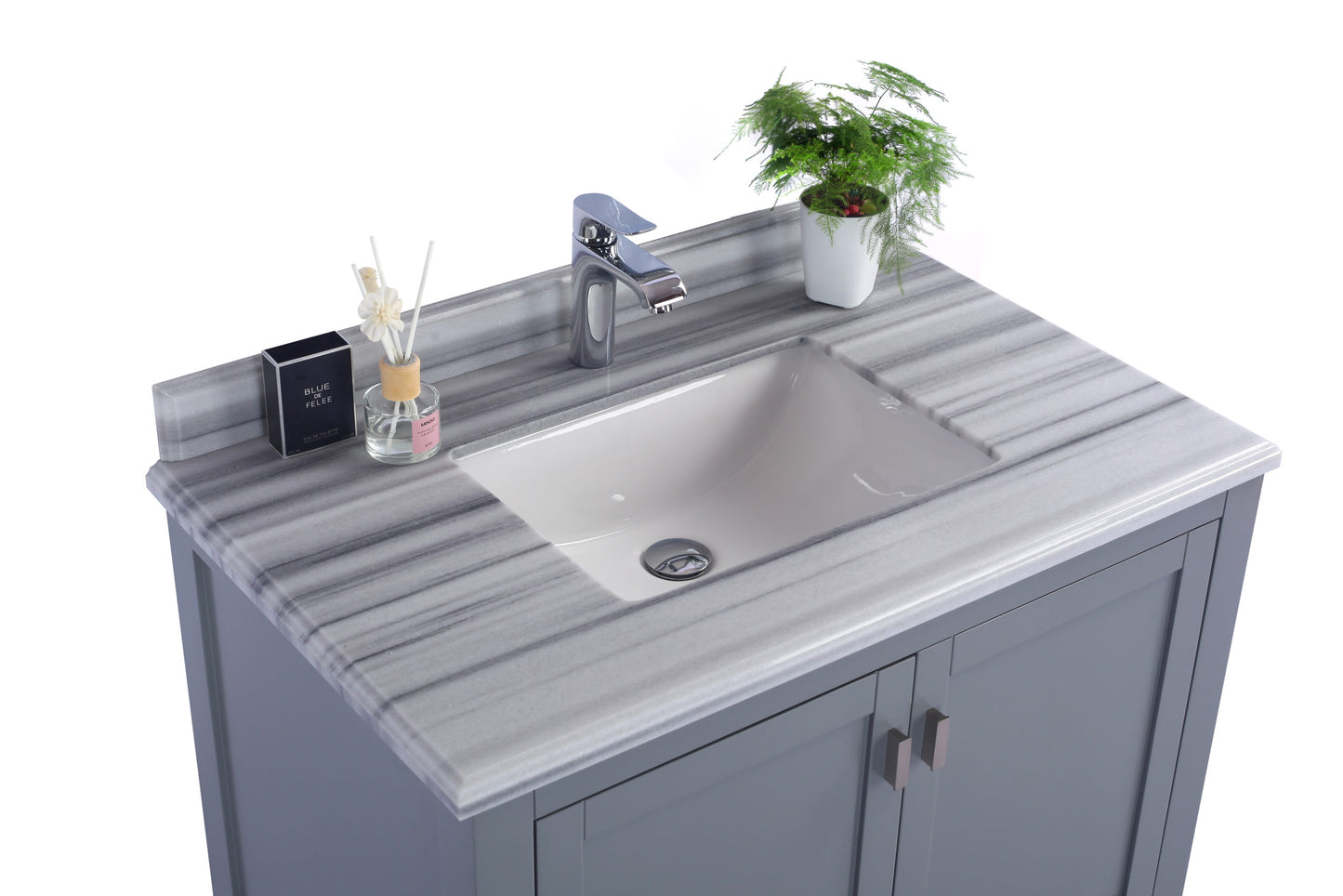 Wilson 36" Grey Bathroom Vanity with White Stripes Marble Countertop