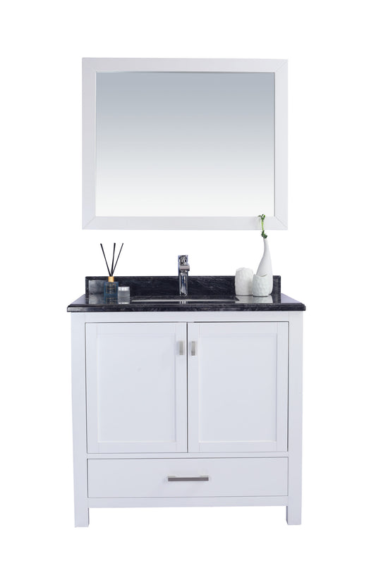 Wilson 36" White Bathroom Vanity with Black Wood Marble Countertop