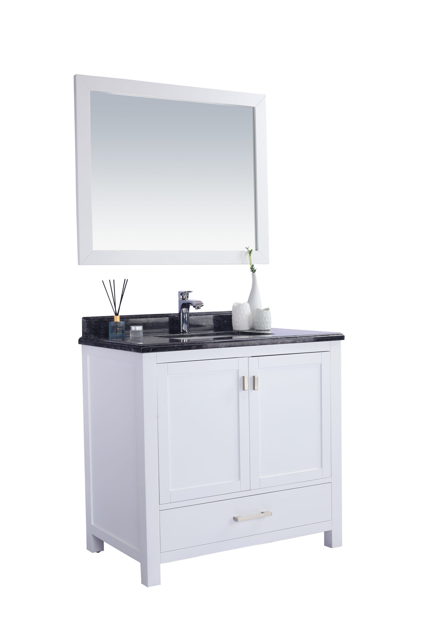 Wilson 36" White Bathroom Vanity with Black Wood Marble Countertop