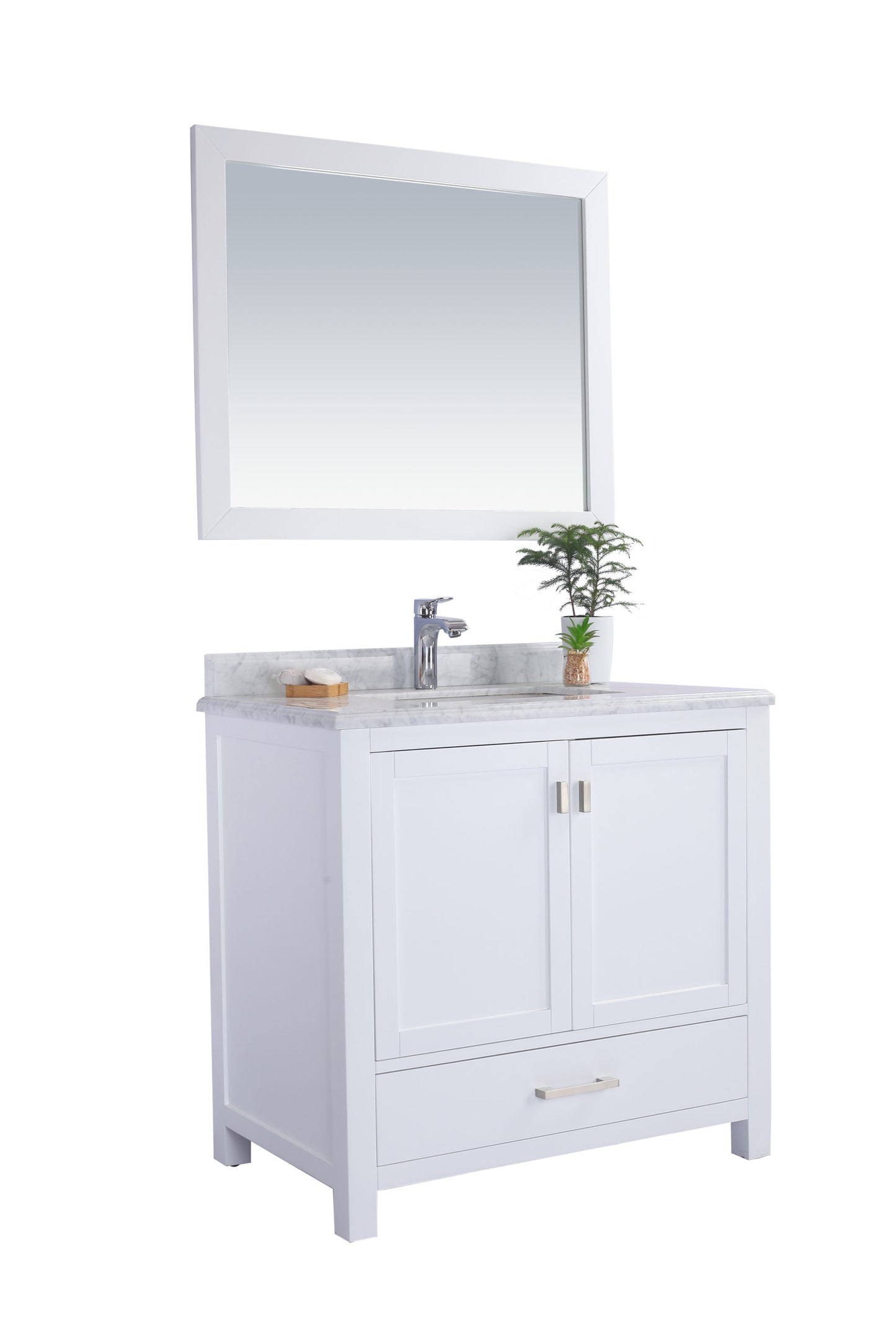 Wilson 36" White Bathroom Vanity with White Carrara Marble Countertop