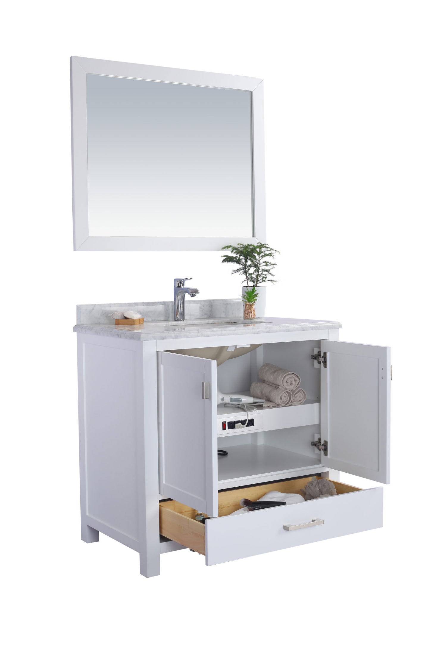 Wilson 36" White Bathroom Vanity with White Carrara Marble Countertop