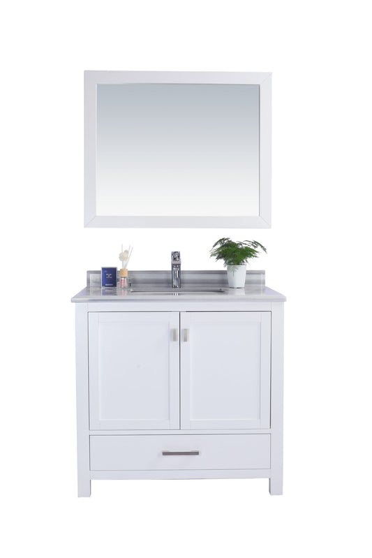 Wilson 36" White Bathroom Vanity with White Stripes Marble Countertop