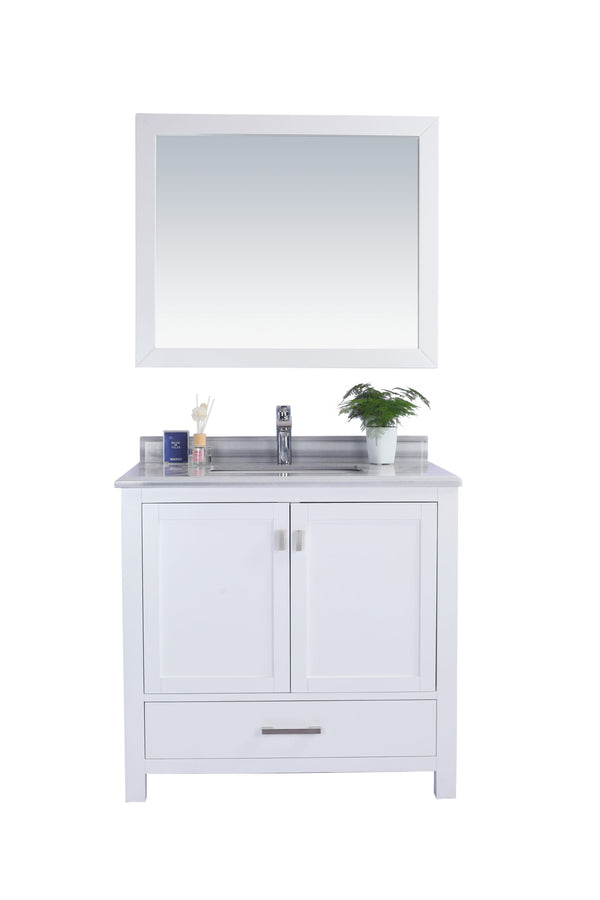 Wilson 36 White Bathroom Vanity with White Stripes Marble Countertop