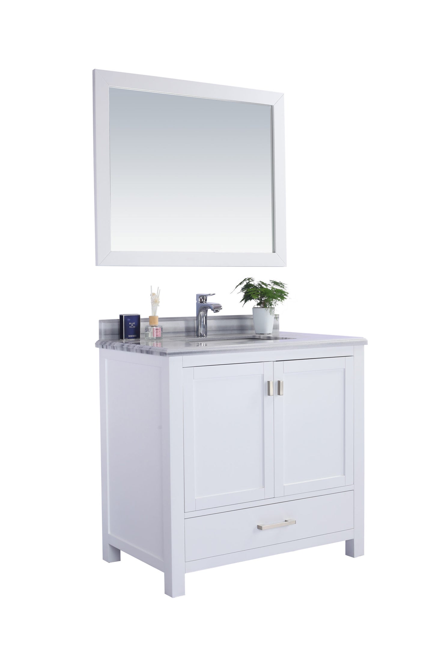 Wilson 36" White Bathroom Vanity with White Stripes Marble Countertop