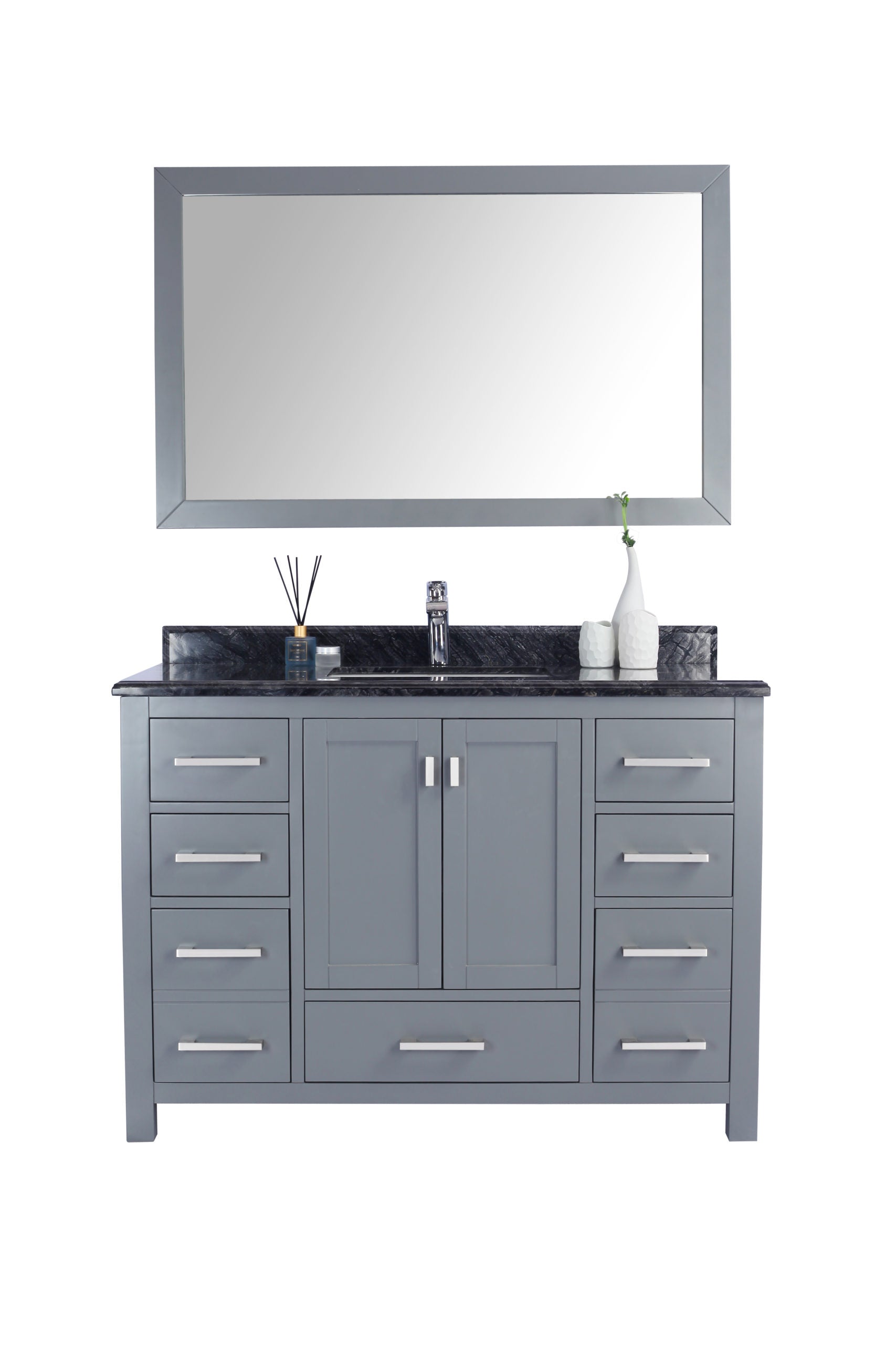 Wilson 48" Grey Bathroom Vanity with Black Wood Marble Countertop