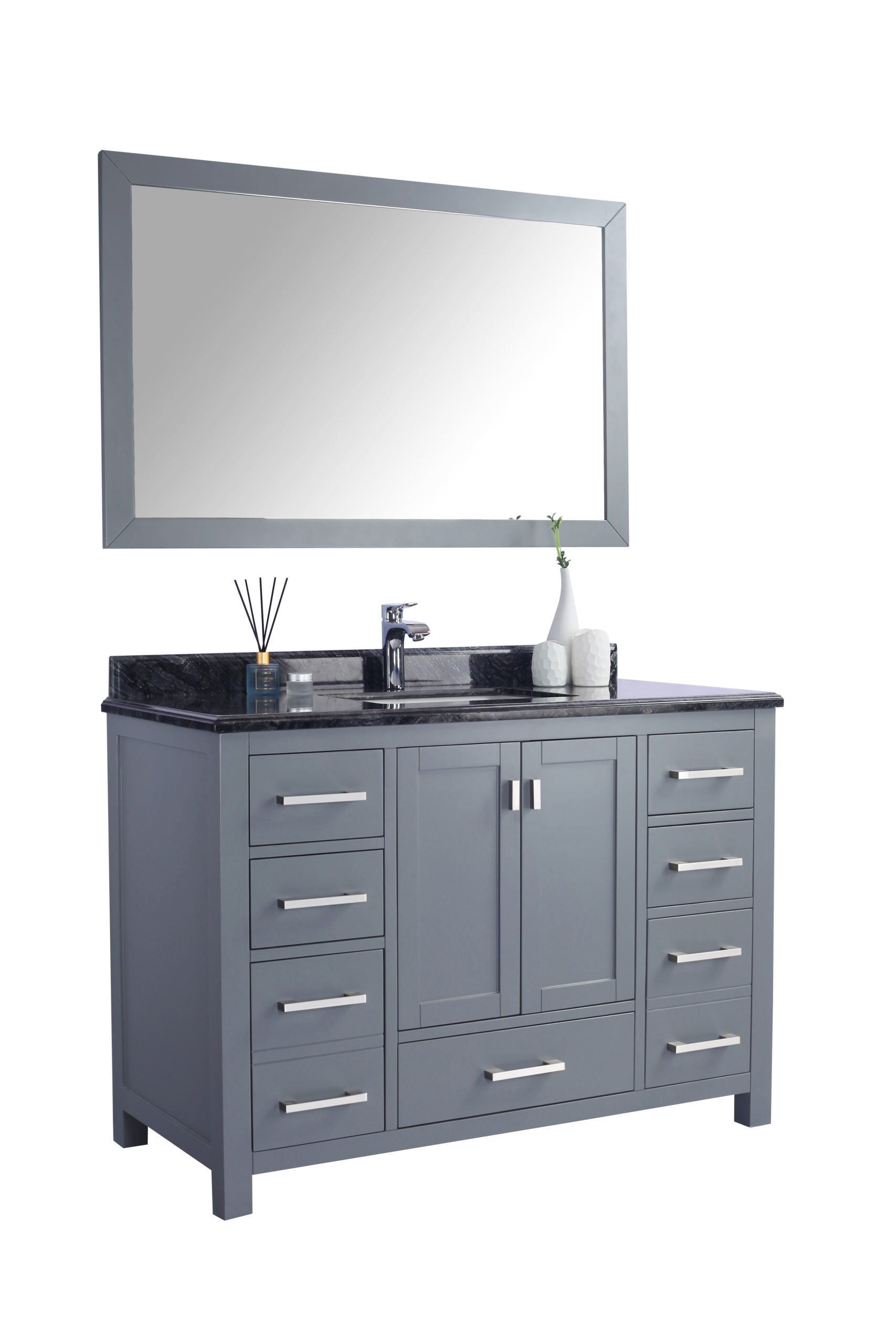 Wilson 48" Grey Bathroom Vanity with Black Wood Marble Countertop