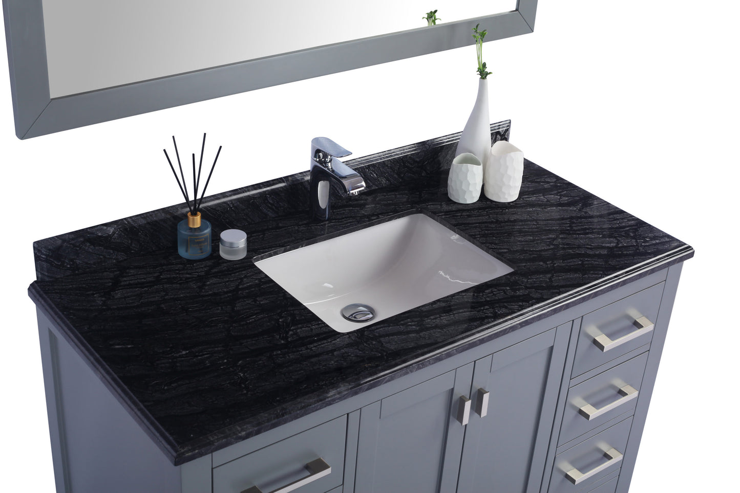 Wilson 48" Grey Bathroom Vanity with Black Wood Marble Countertop